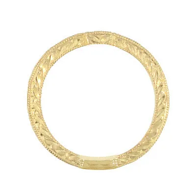Art Deco Diamond Engraved Companion Wedding Ring in 18 Karat Yellow Gold