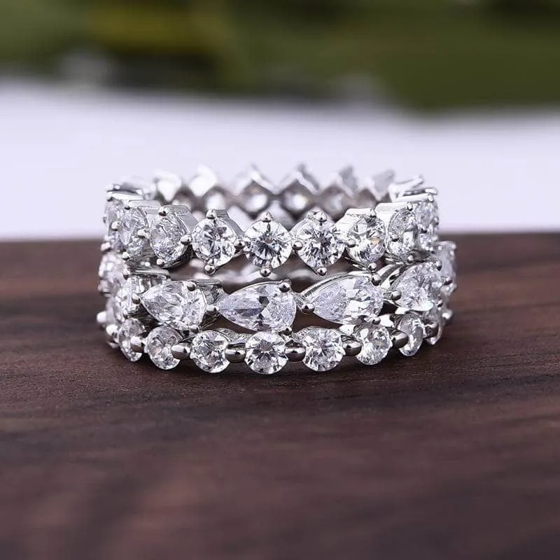 Art Deco Eternity 3PC Stacking Wedding Band Set