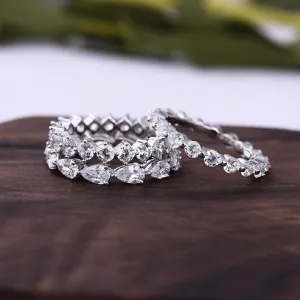Art Deco Eternity 3PC Stacking Wedding Band Set