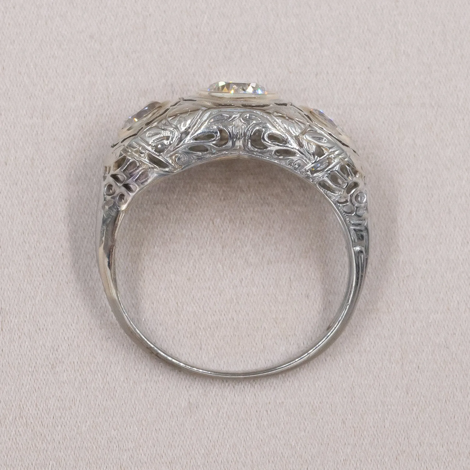 Art Deco Filigree Three Diamond Ring
