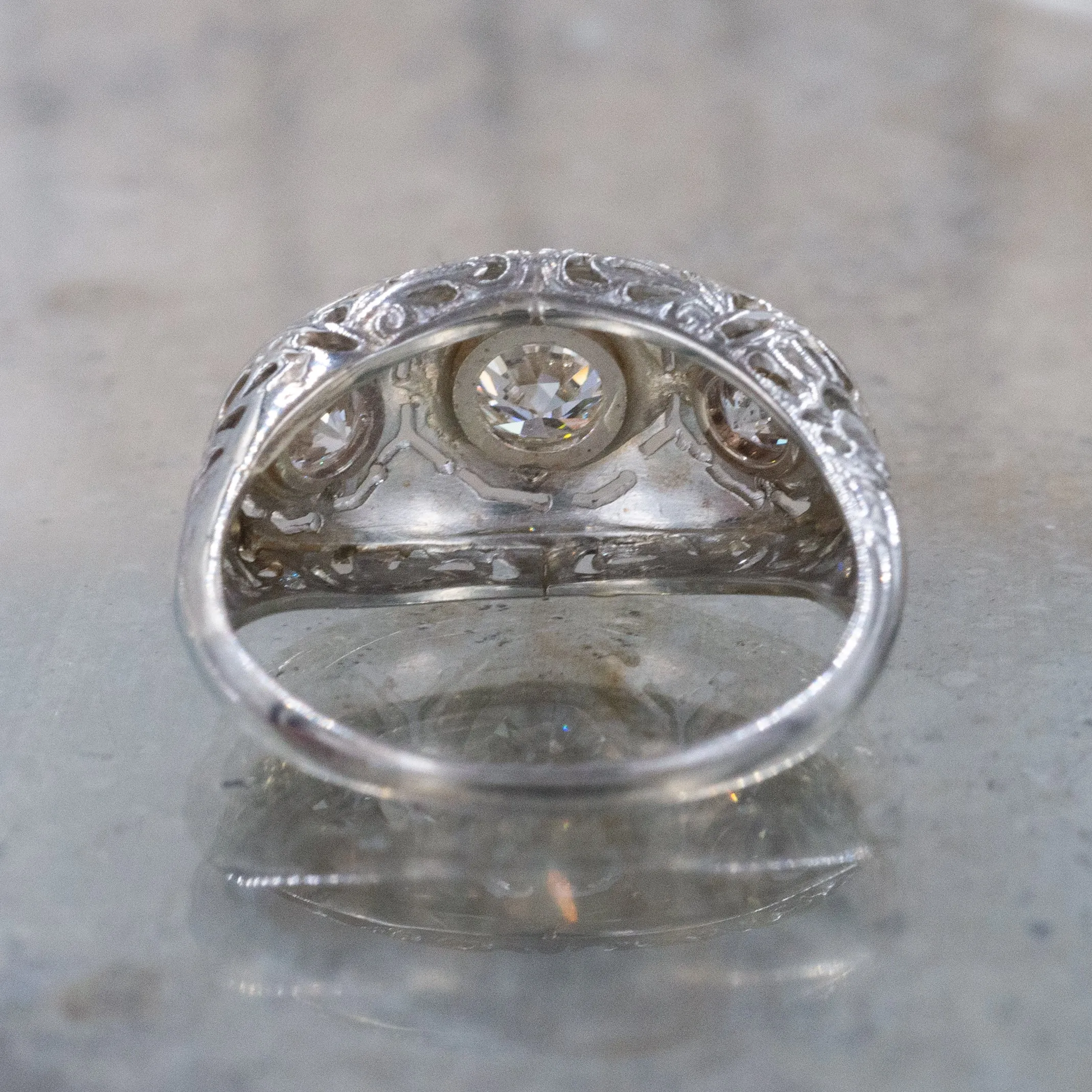 Art Deco Filigree Three Diamond Ring