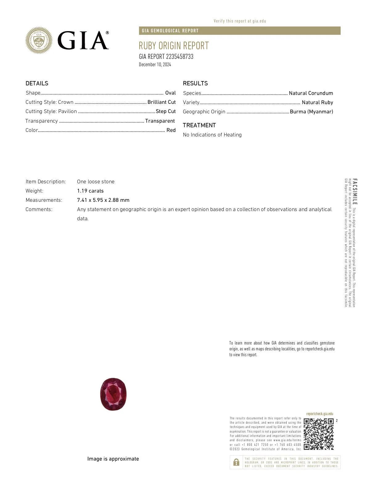 Art Deco GIA 1.19 carat Burma no heat ruby diamond platinum ring