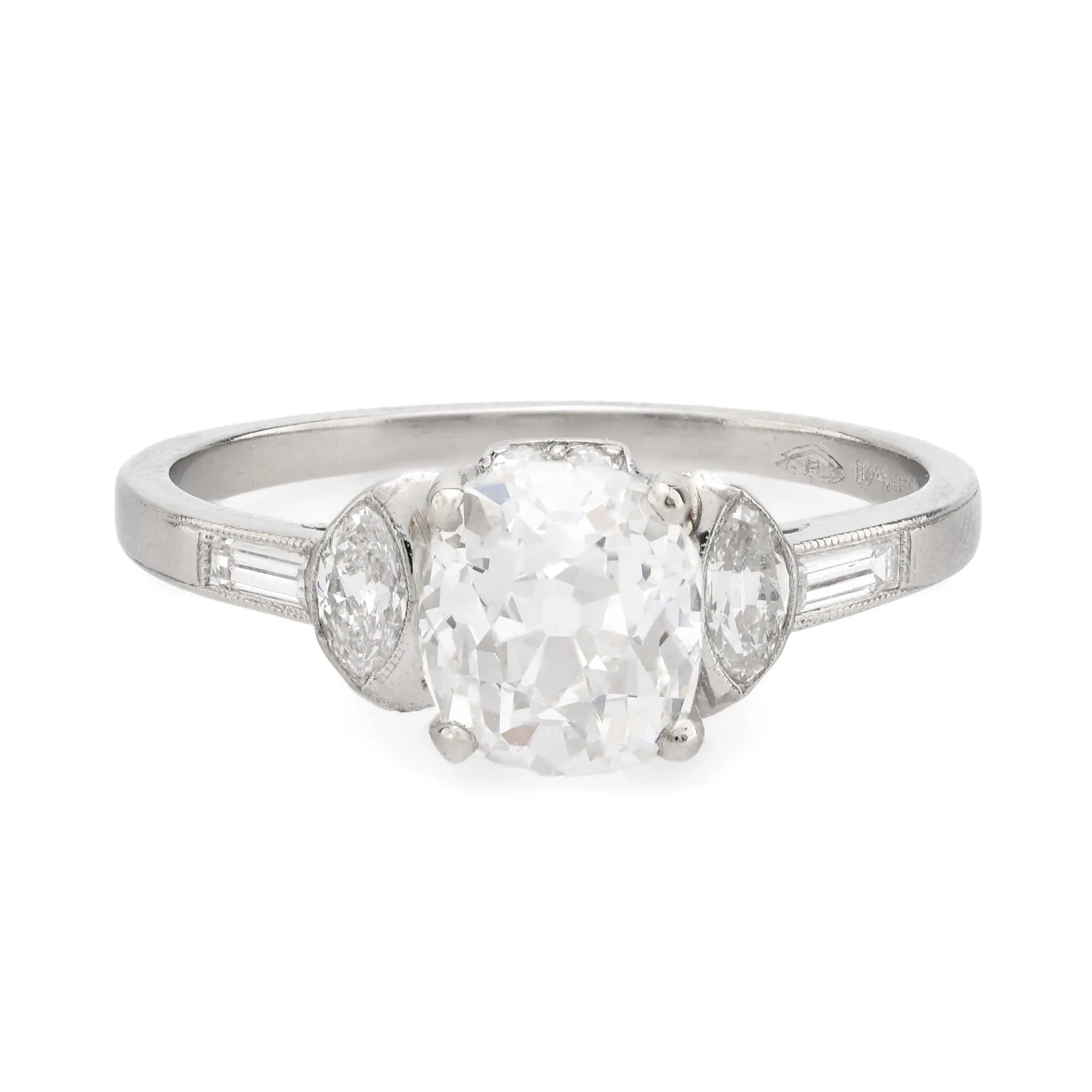 Art Deco GIA 1.52 carat old mine cut diamond platinum engagement ring