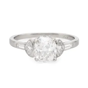 Art Deco GIA 1.52 carat old mine cut diamond platinum engagement ring