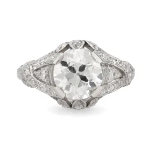 Art Deco GIA 1.67 carat circular brilliant cut diamond platinum filigree ring