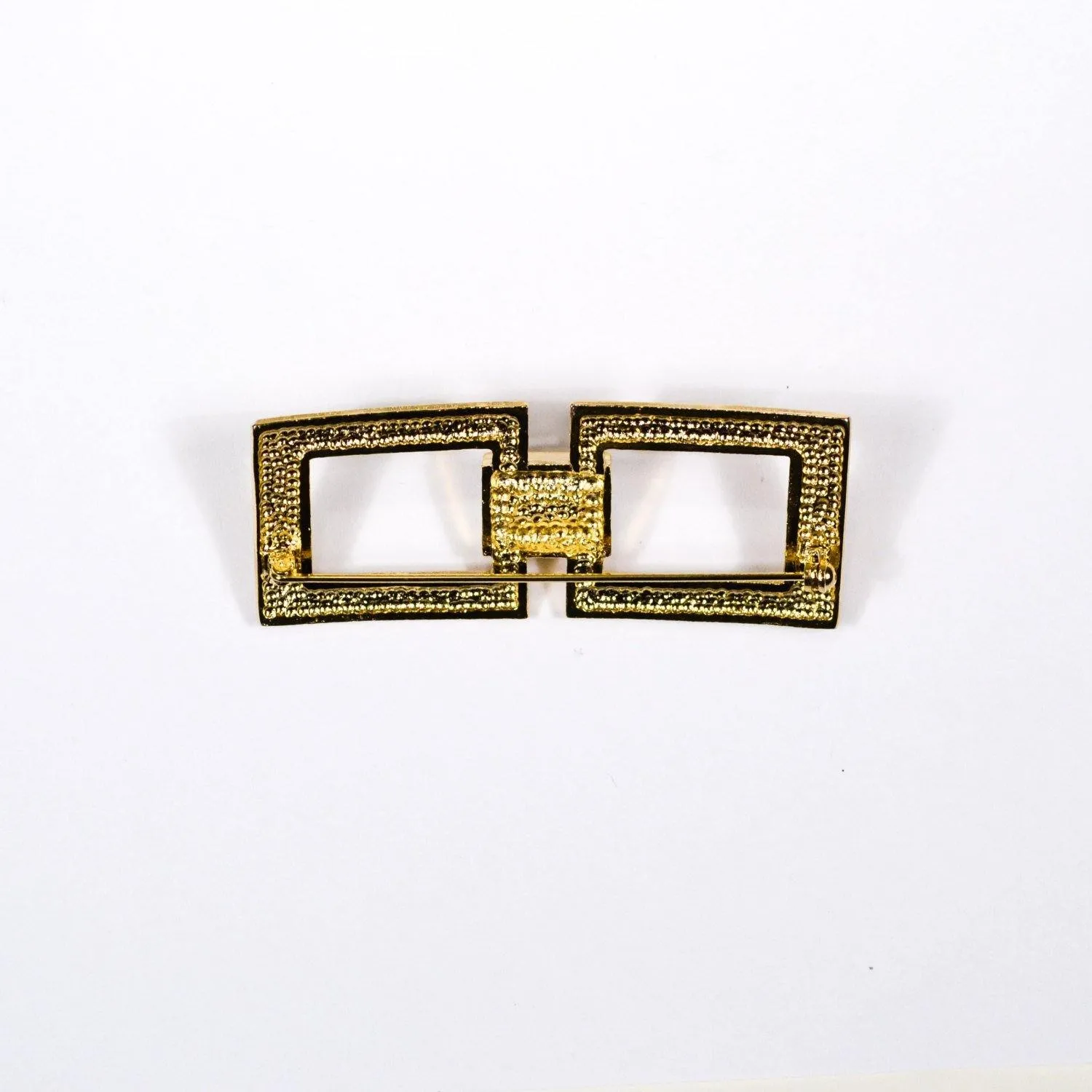 Art Deco Inspired Gold and Rhinestone Brooch, Geometric, 1980s, Designer Jewelry
