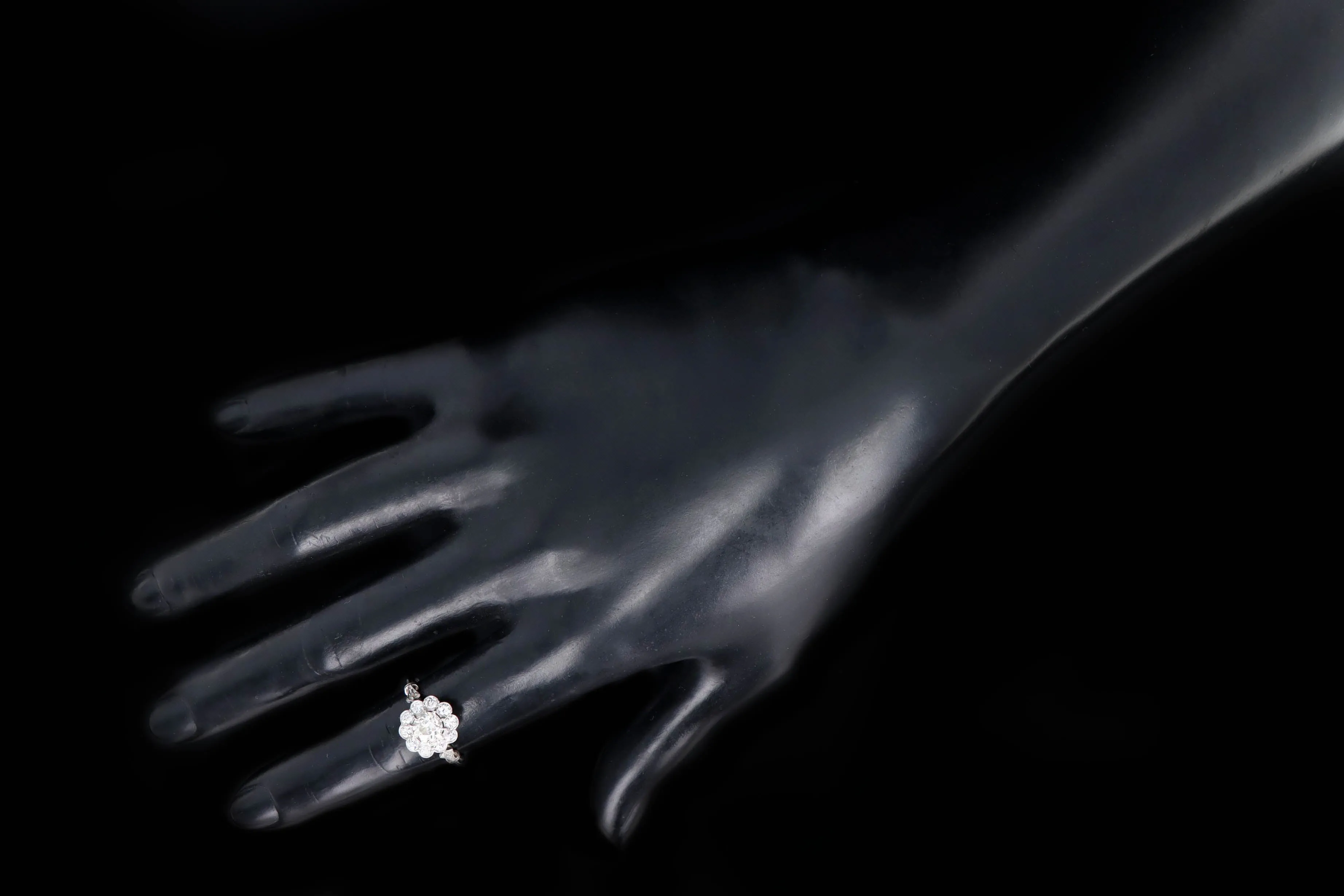 Art Deco Inspired Platinum 0.72 Carat Old European Cut Diamond Halo Cluster Engagement Ring