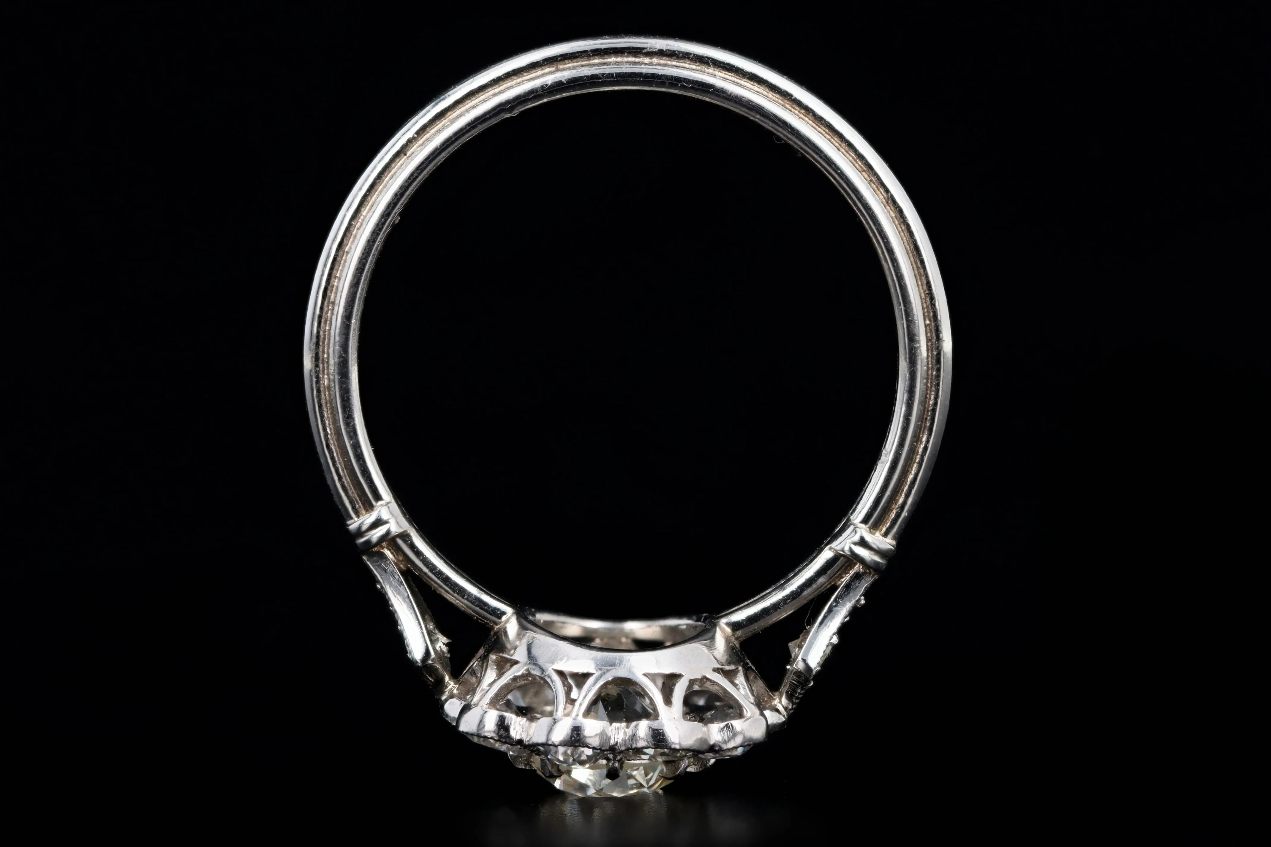 Art Deco Inspired Platinum 0.72 Carat Old European Cut Diamond Halo Cluster Engagement Ring
