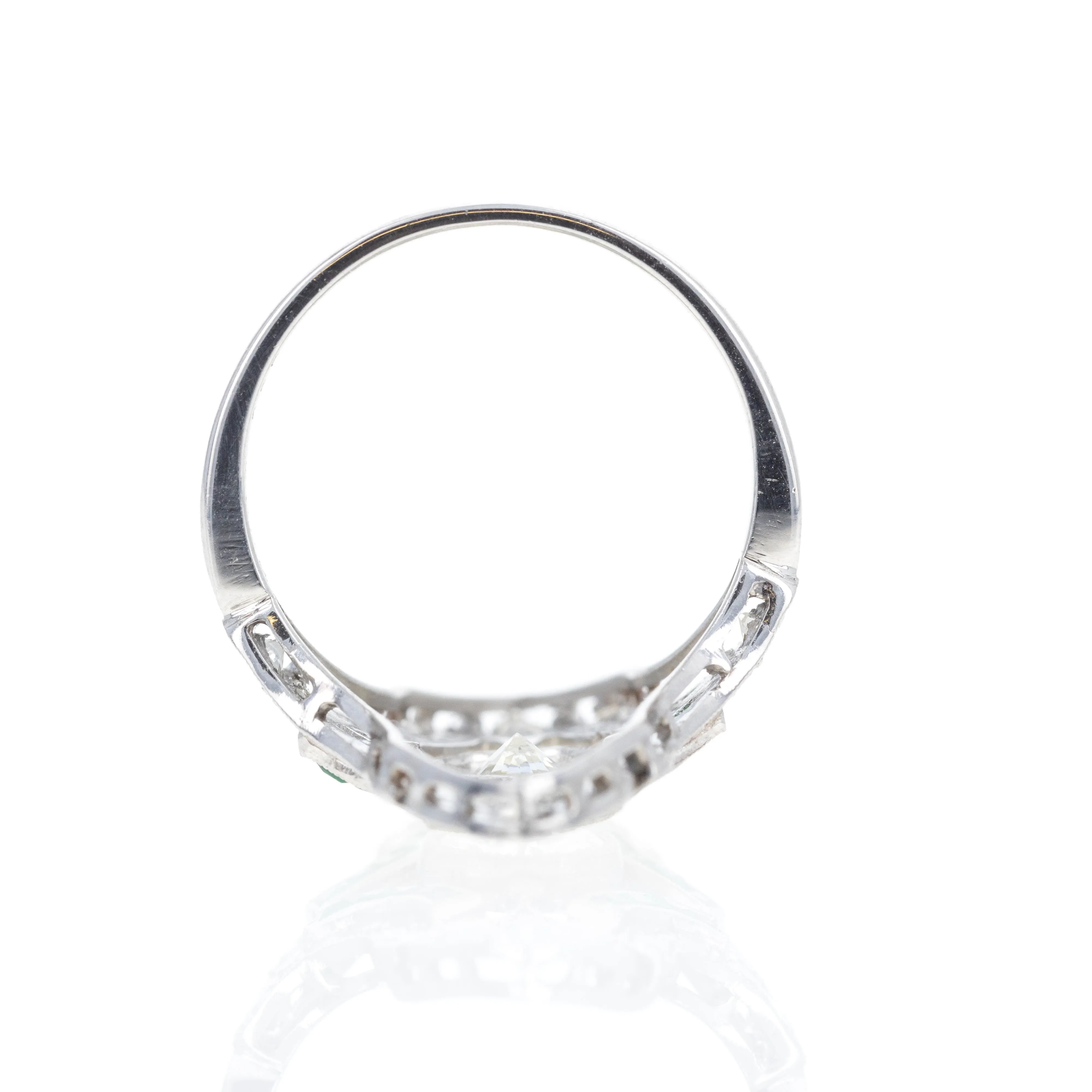Art Deco Inspired Platinum 0.98 Carat Diamond Emerald Shield Ring