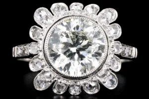 Art Deco Inspired Platinum 1.93 Carat Old European Cut Diamond Engagement Ring