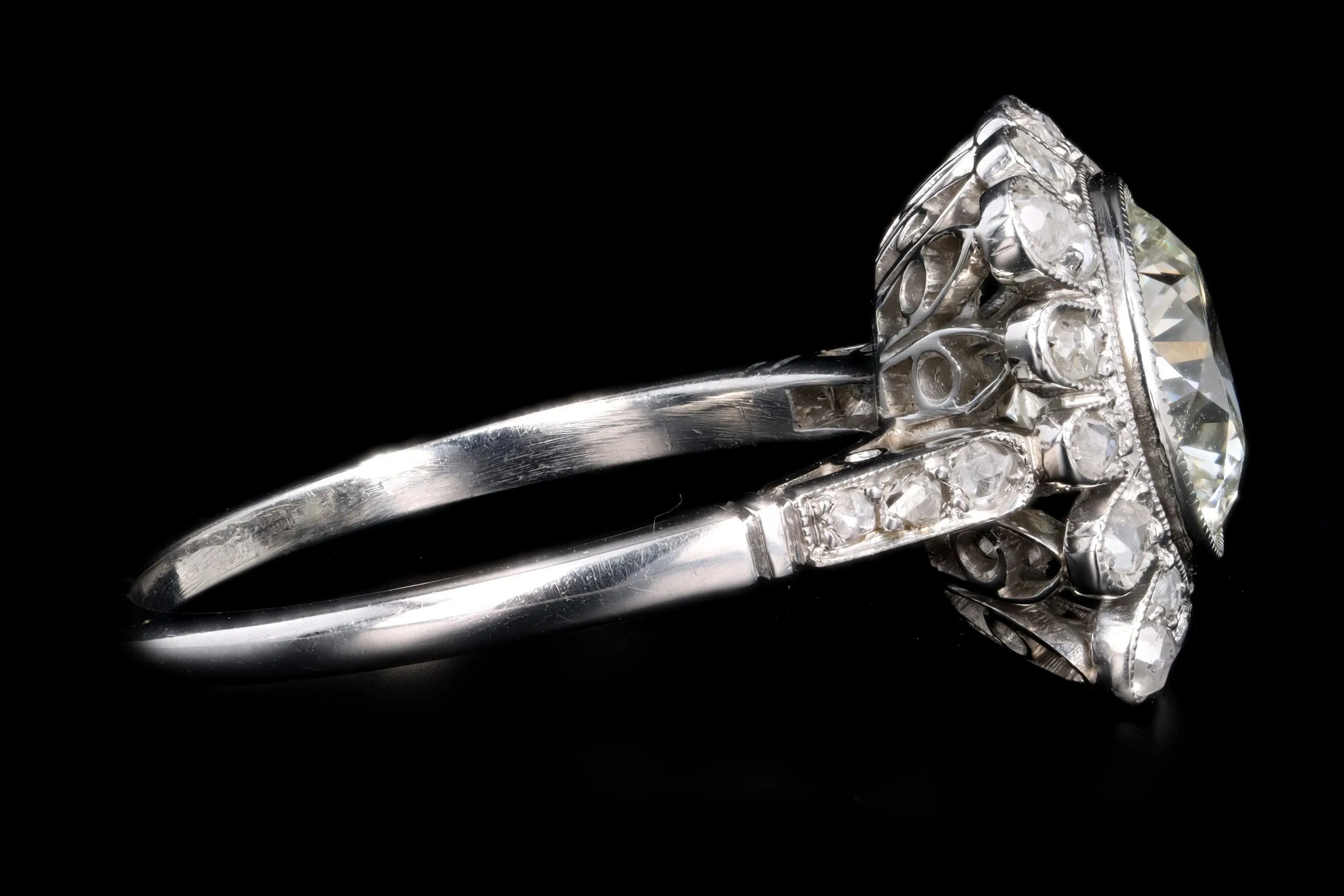 Art Deco Inspired Platinum 1.93 Carat Old European Cut Diamond Engagement Ring