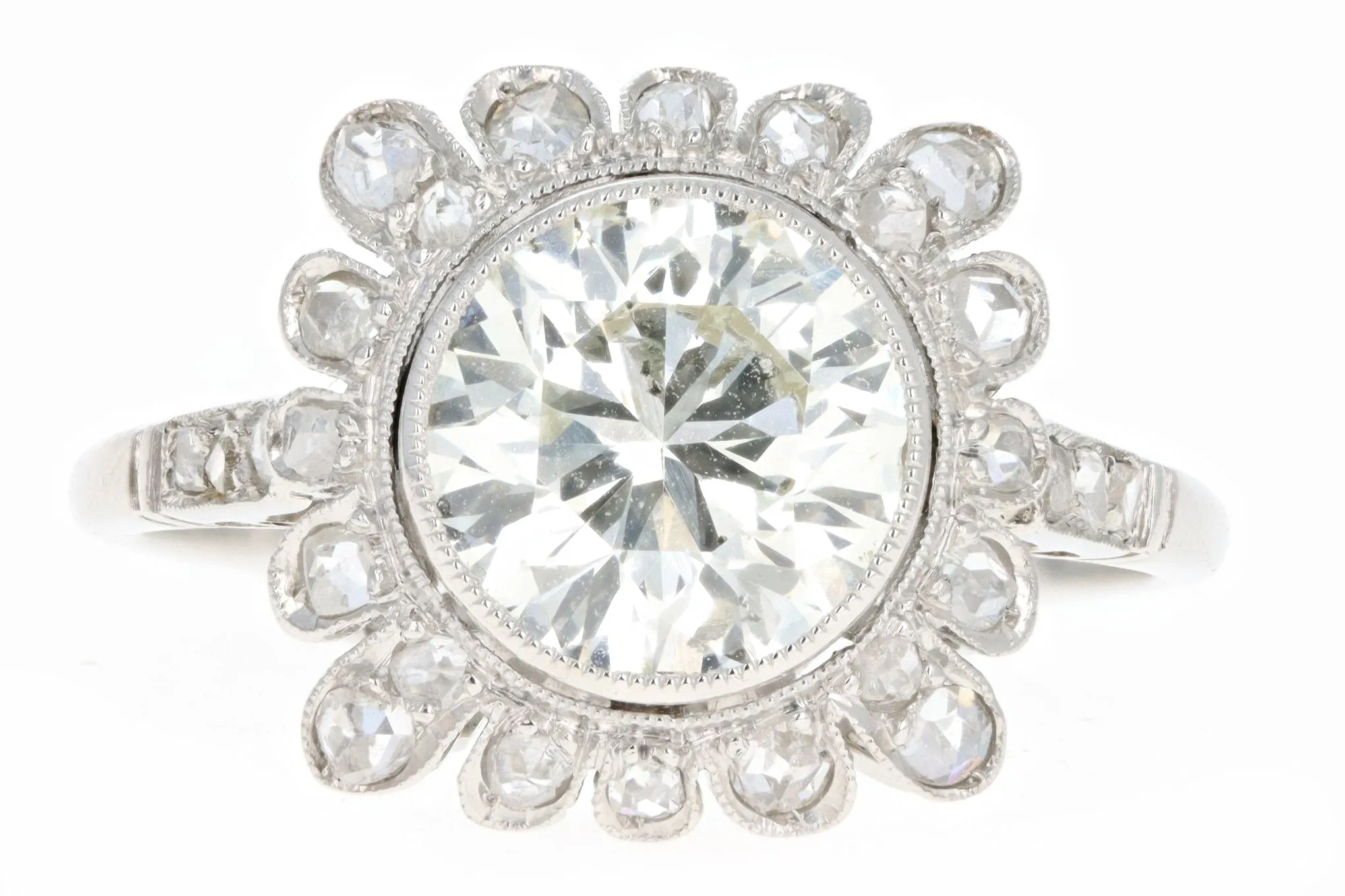 Art Deco Inspired Platinum 1.93 Carat Old European Cut Diamond Engagement Ring