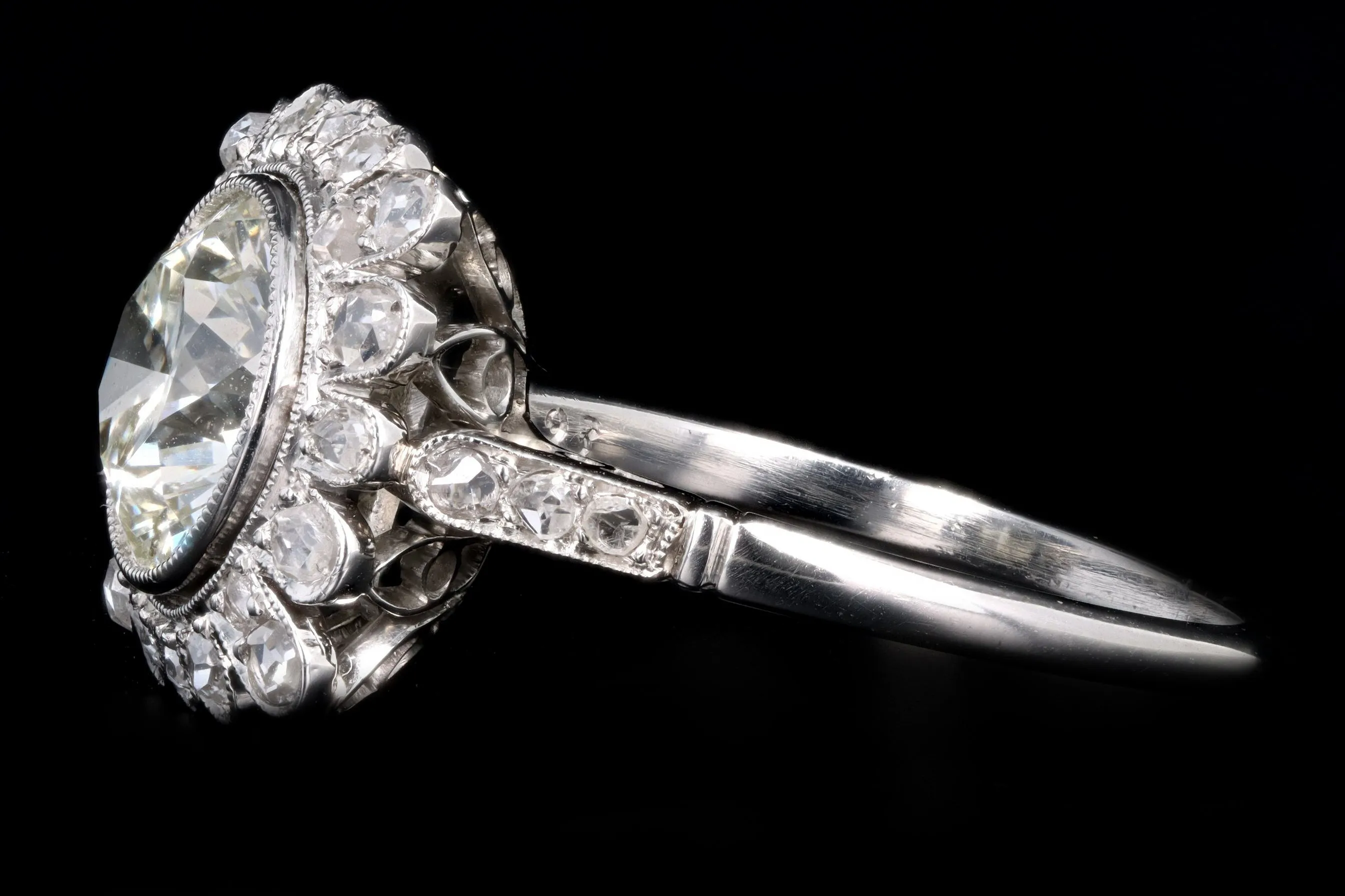 Art Deco Inspired Platinum 1.93 Carat Old European Cut Diamond Engagement Ring