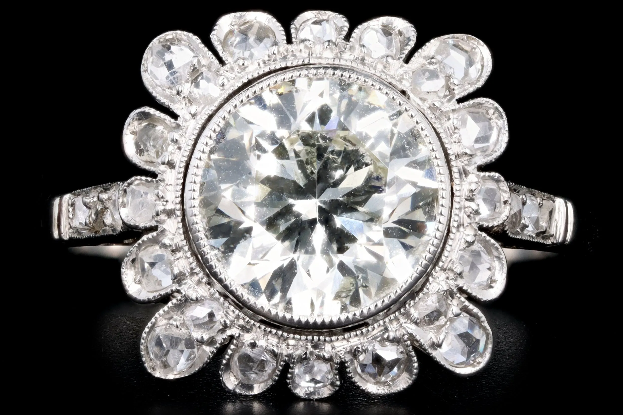 Art Deco Inspired Platinum 1.93 Carat Old European Cut Diamond Engagement Ring