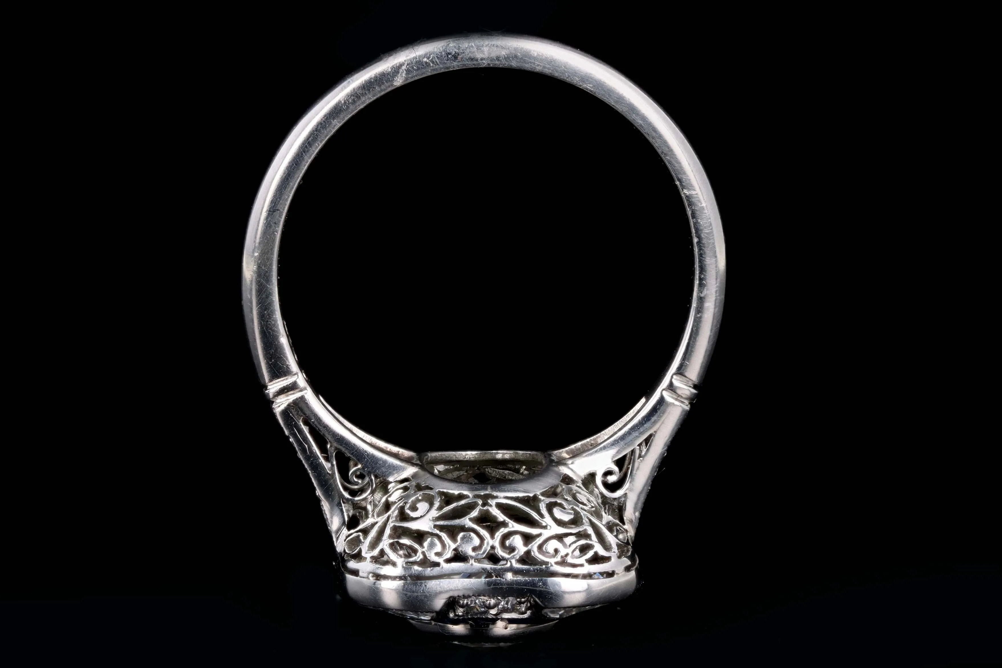 Art Deco Inspired Platinum .75 Carat Round Brilliant Cut Diamond & Natural Sapphire Ring