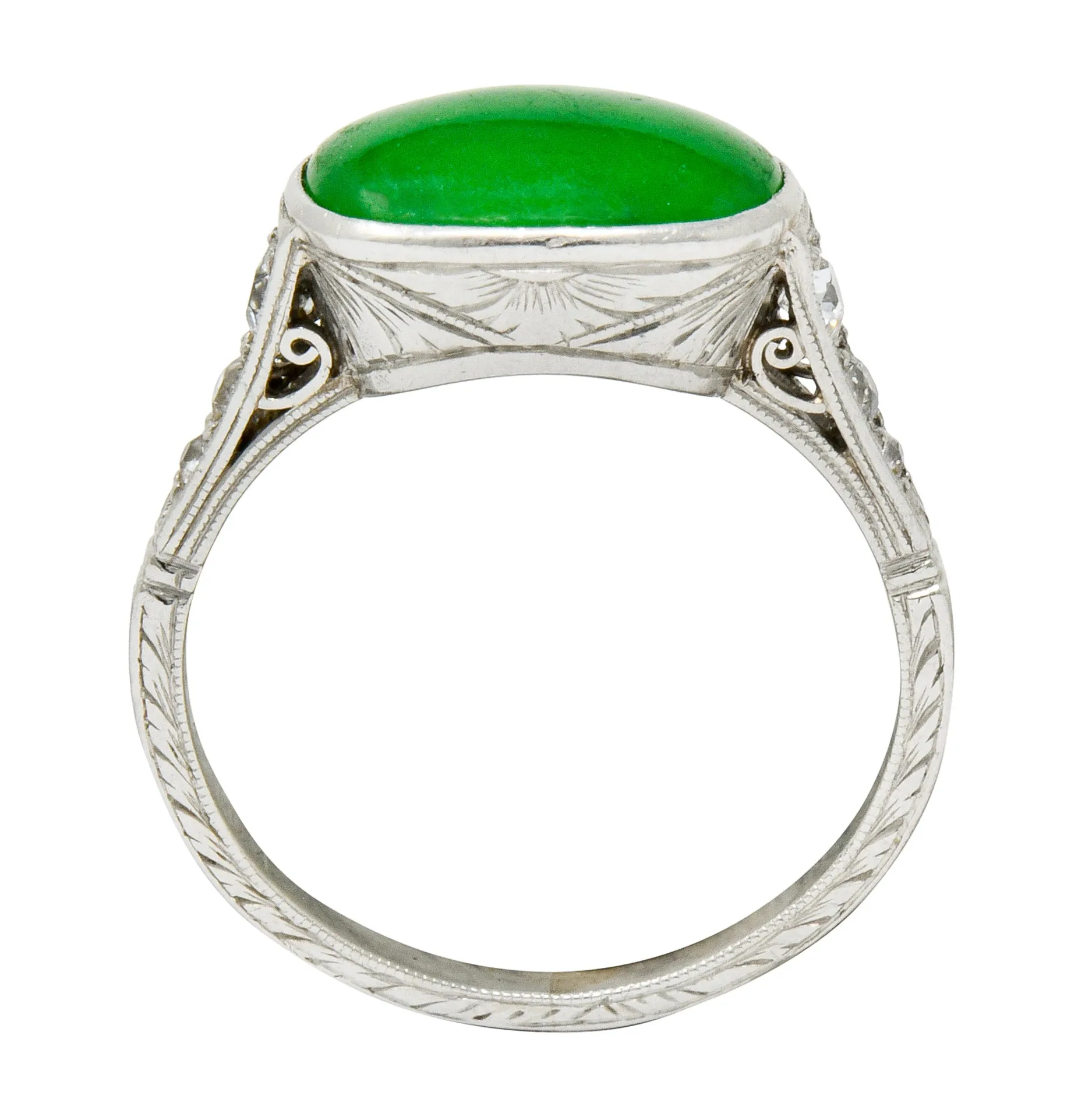 Art Deco Jadeite Jade Diamond Platinum Cabochon Ring GIA