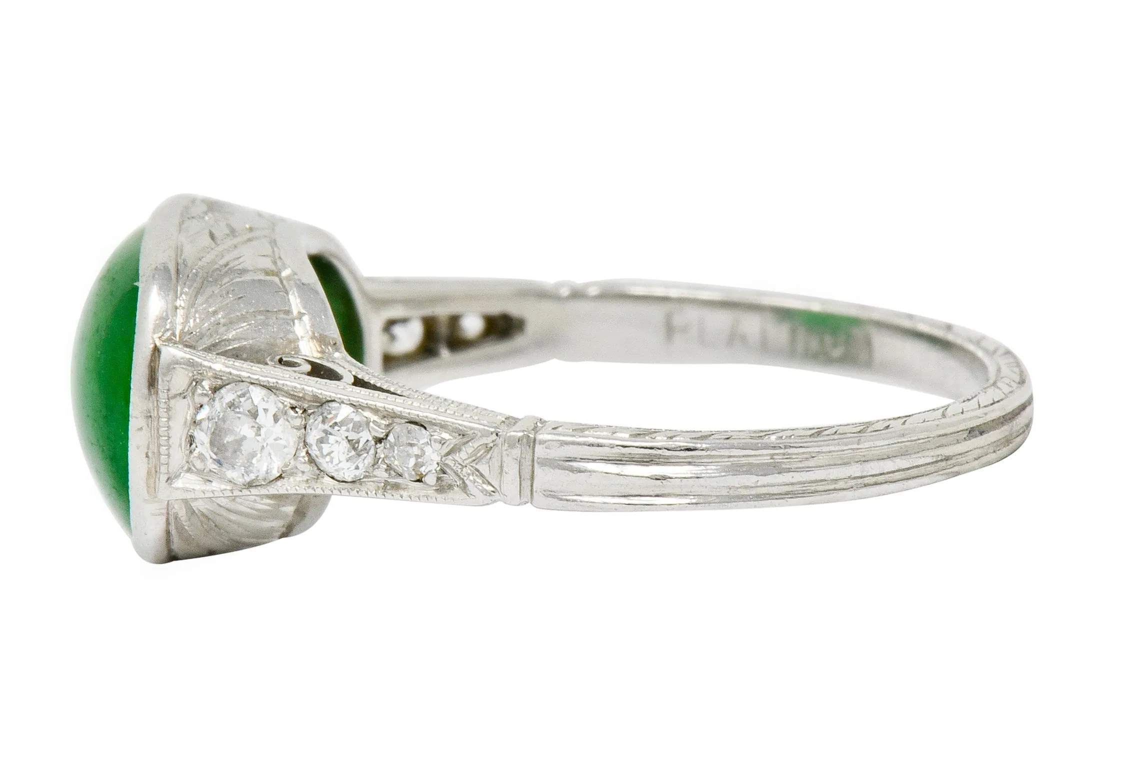 Art Deco Jadeite Jade Diamond Platinum Cabochon Ring GIA
