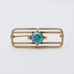 Art Deco Krementz 14K Gold and Blue Zircon Geometric Pin
