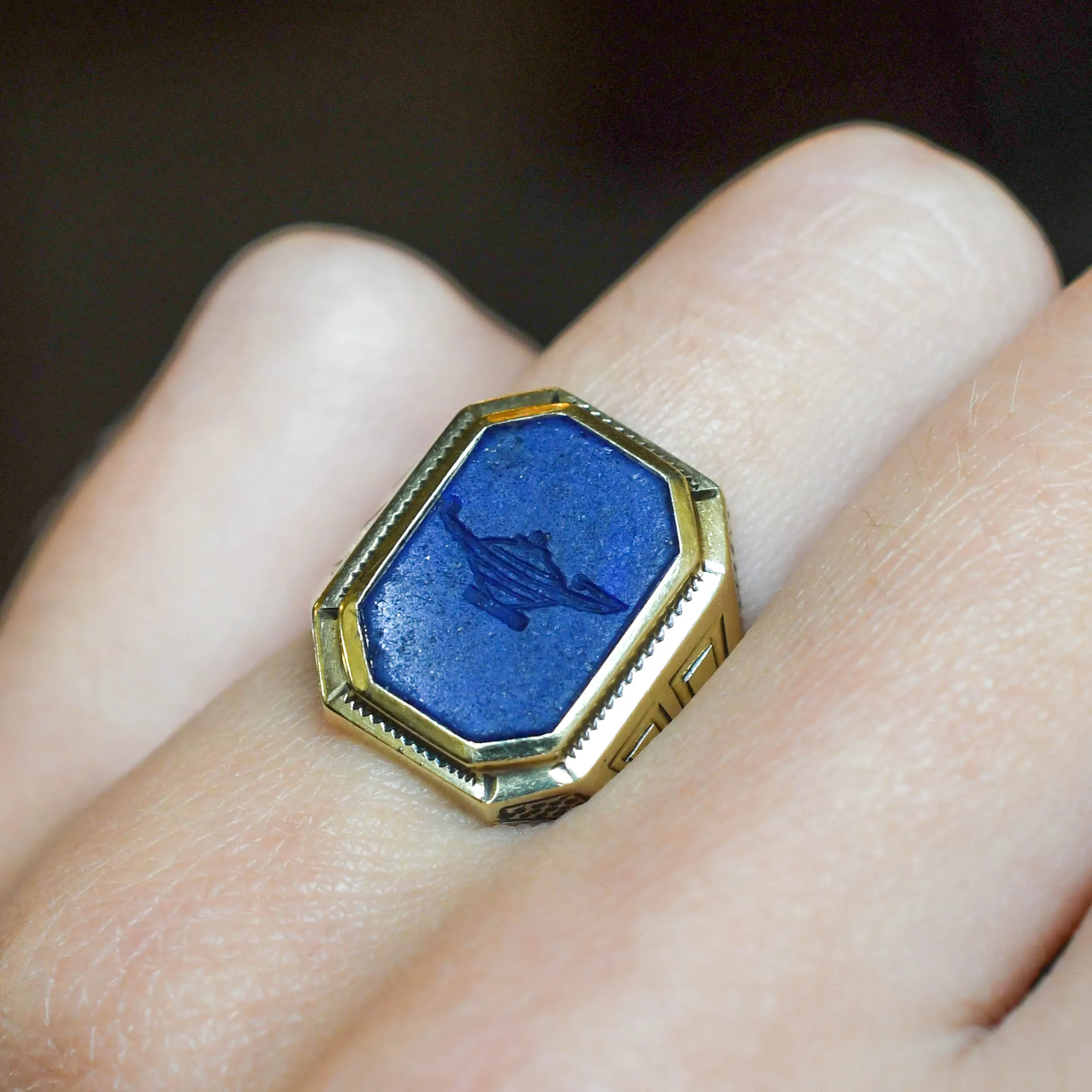 Art Deco Lapis Lazuli "Genie's Lamp" Signet Ring