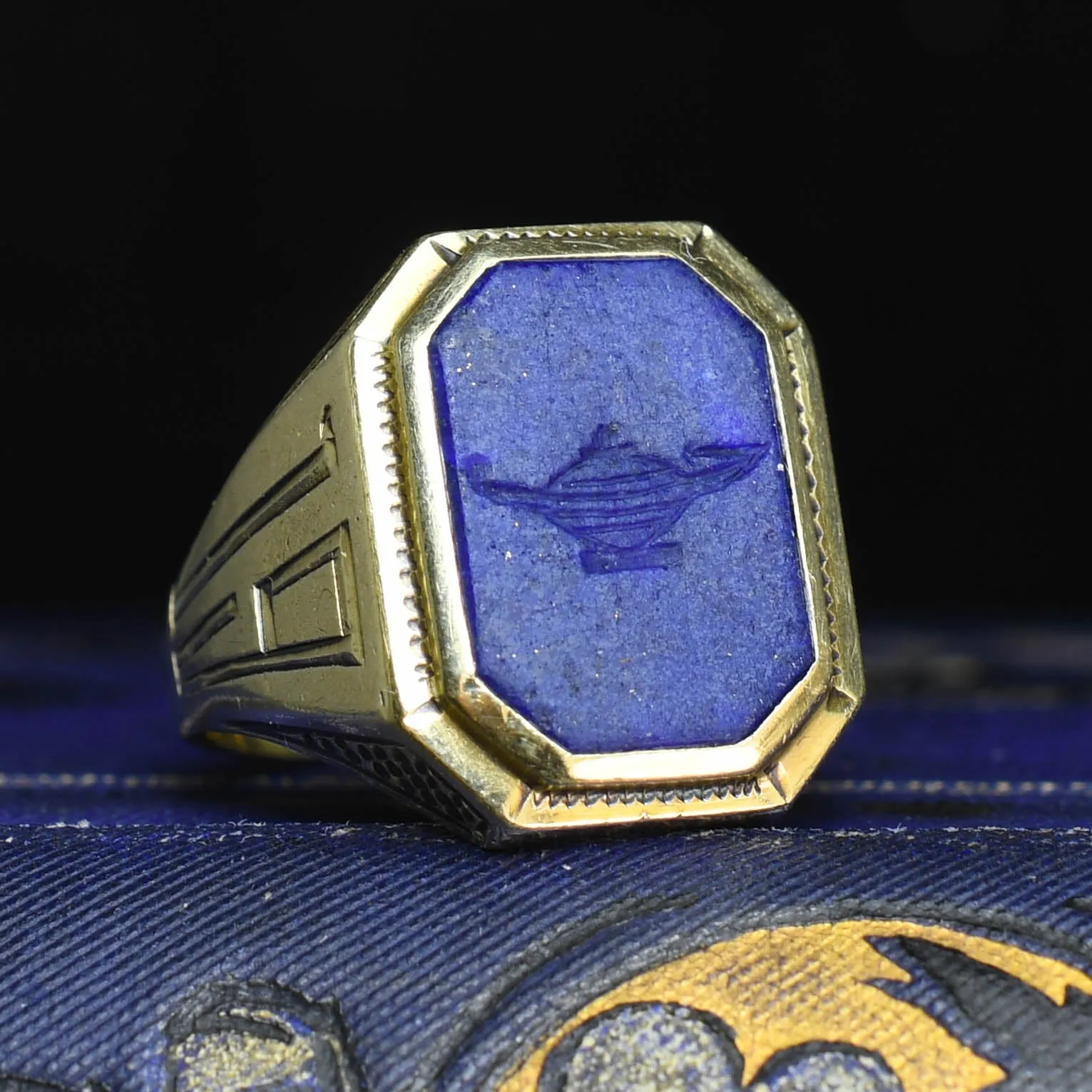 Art Deco Lapis Lazuli "Genie's Lamp" Signet Ring