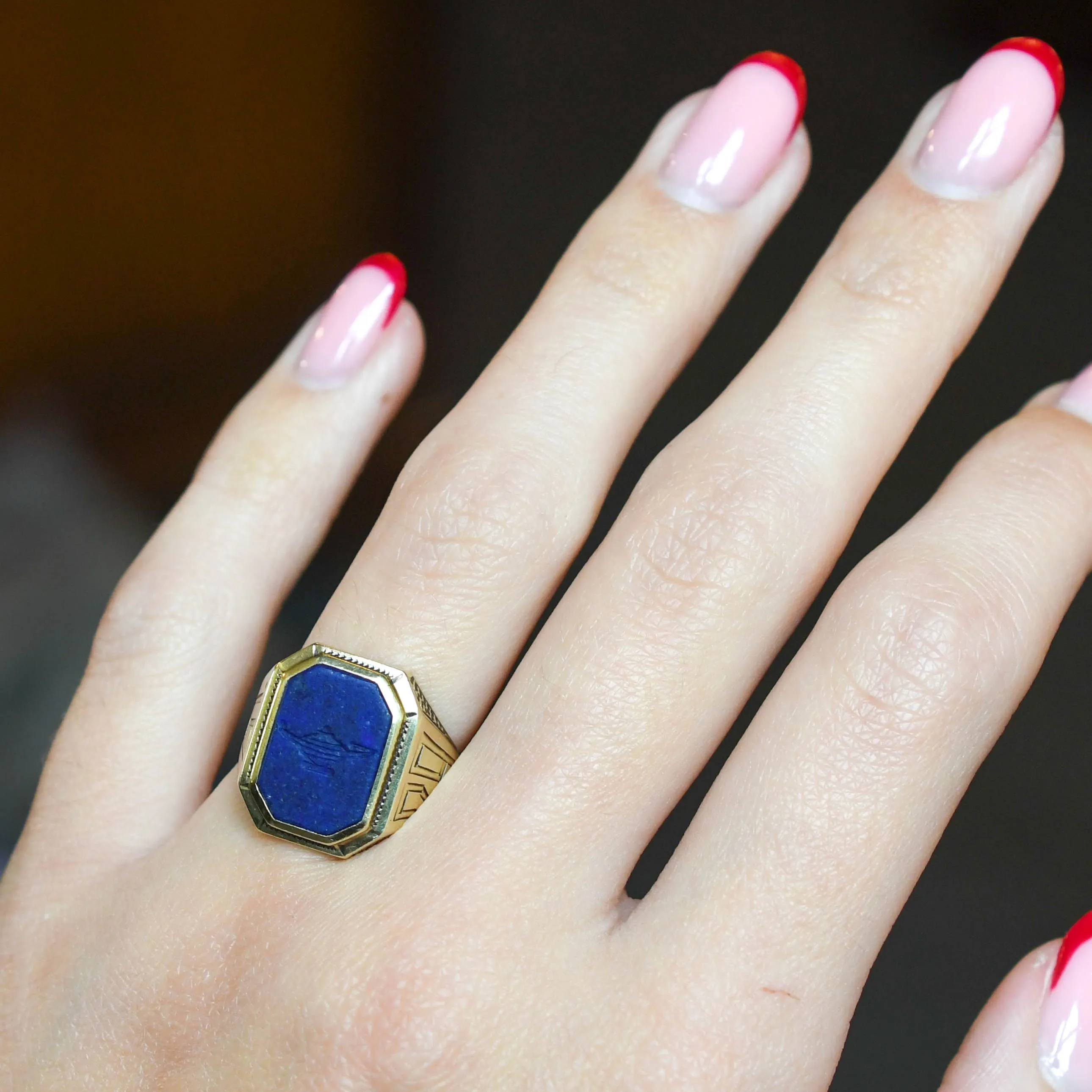 Art Deco Lapis Lazuli "Genie's Lamp" Signet Ring