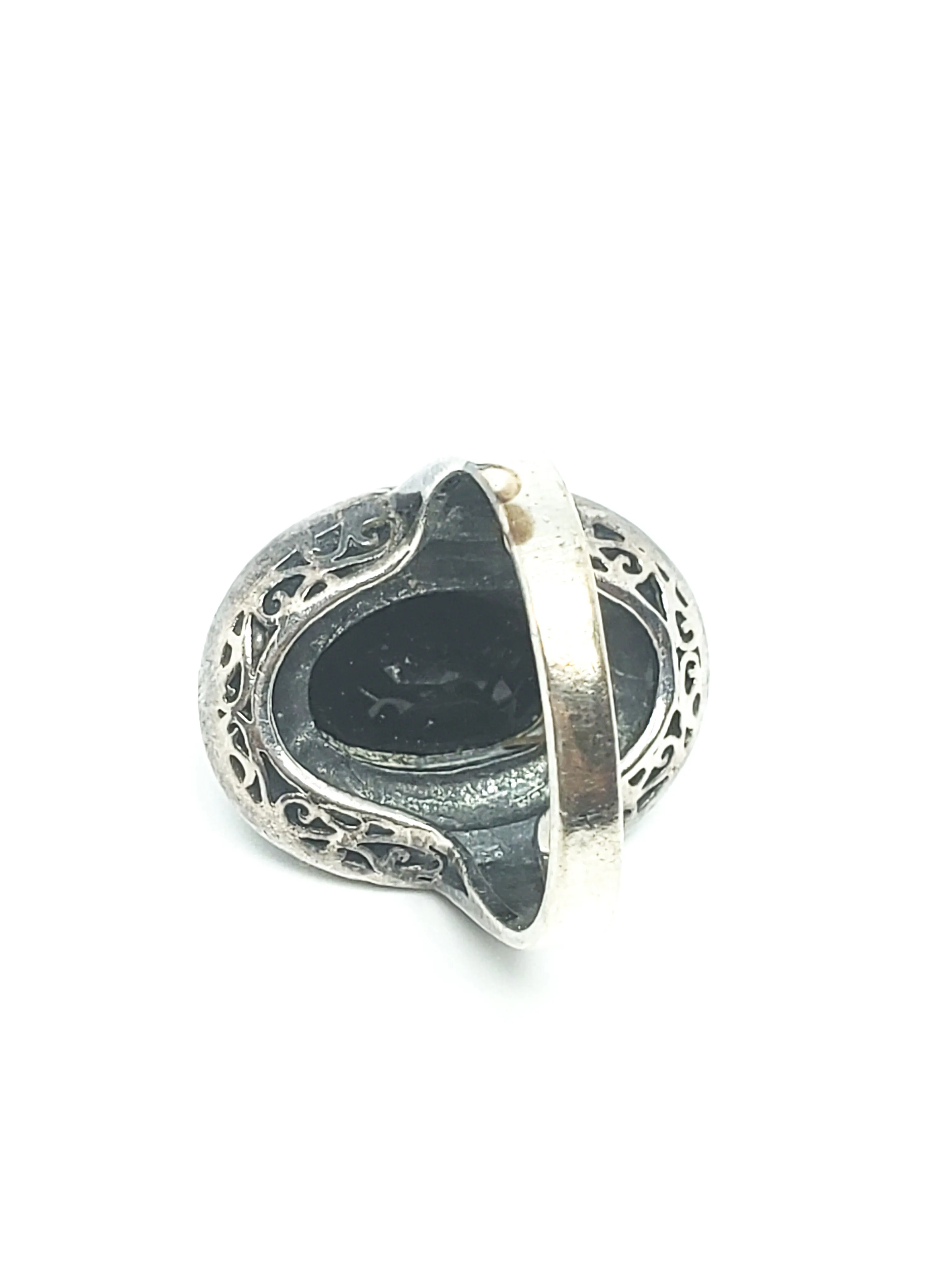 Art Deco marcasite black gemstone sterling silver ring signed W 925 size 6