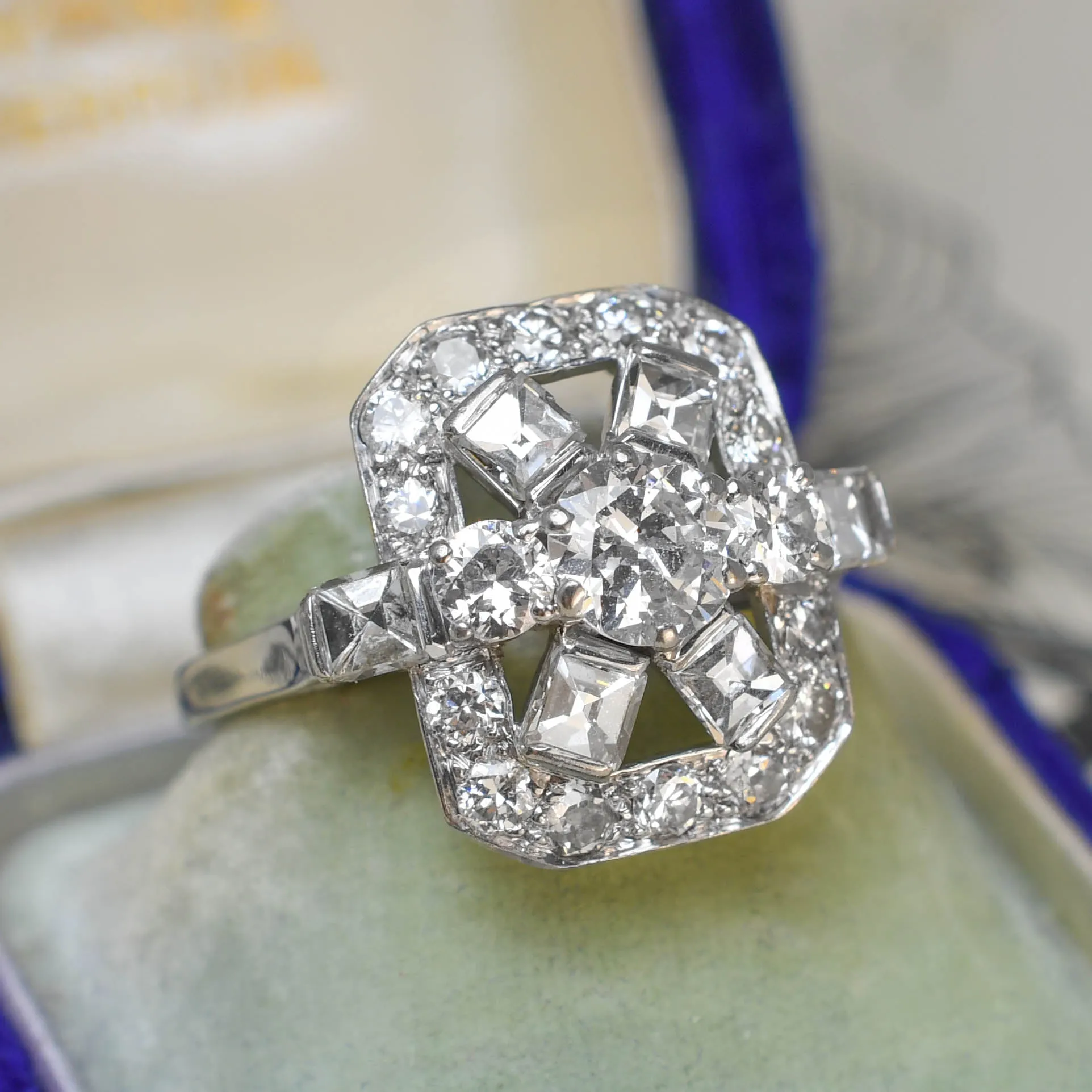 Art Deco Mixed-Cut Diamond Openwork Panel Ring