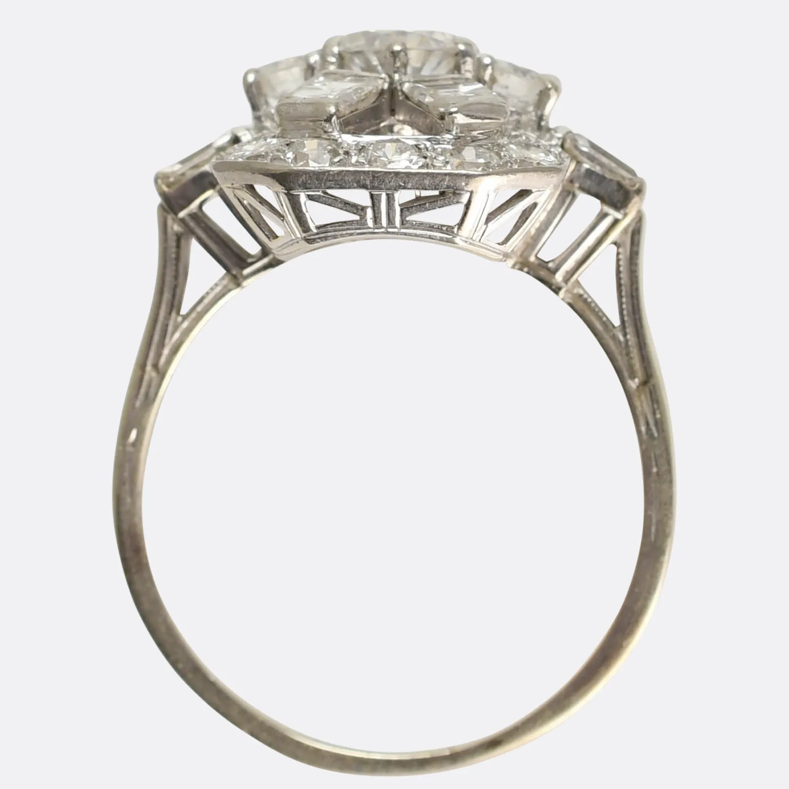 Art Deco Mixed-Cut Diamond Openwork Panel Ring