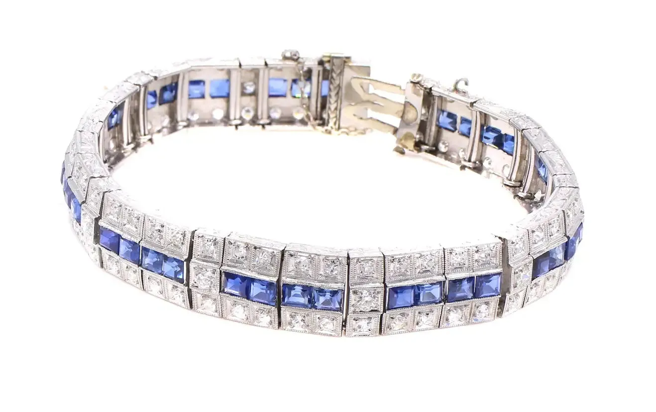 Art Deco Old European Cut Diamond Platinum Line Bracelet