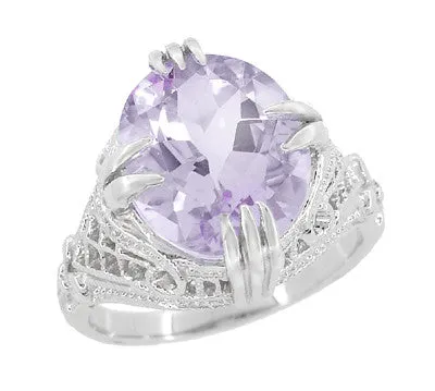 Art Deco Oval Filigree Rose de France Statement Ring in Sterling Silver | 4.5 Carats