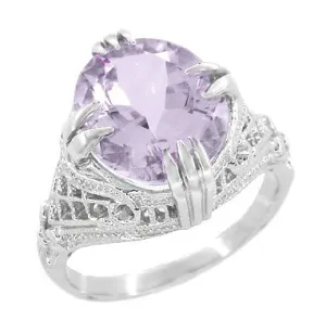 Art Deco Oval Filigree Rose de France Statement Ring in Sterling Silver | 4.5 Carats
