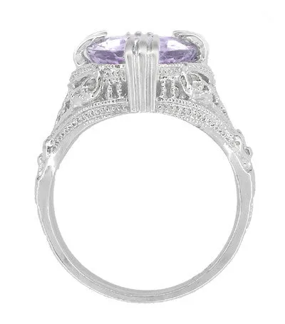 Art Deco Oval Filigree Rose de France Statement Ring in Sterling Silver | 4.5 Carats