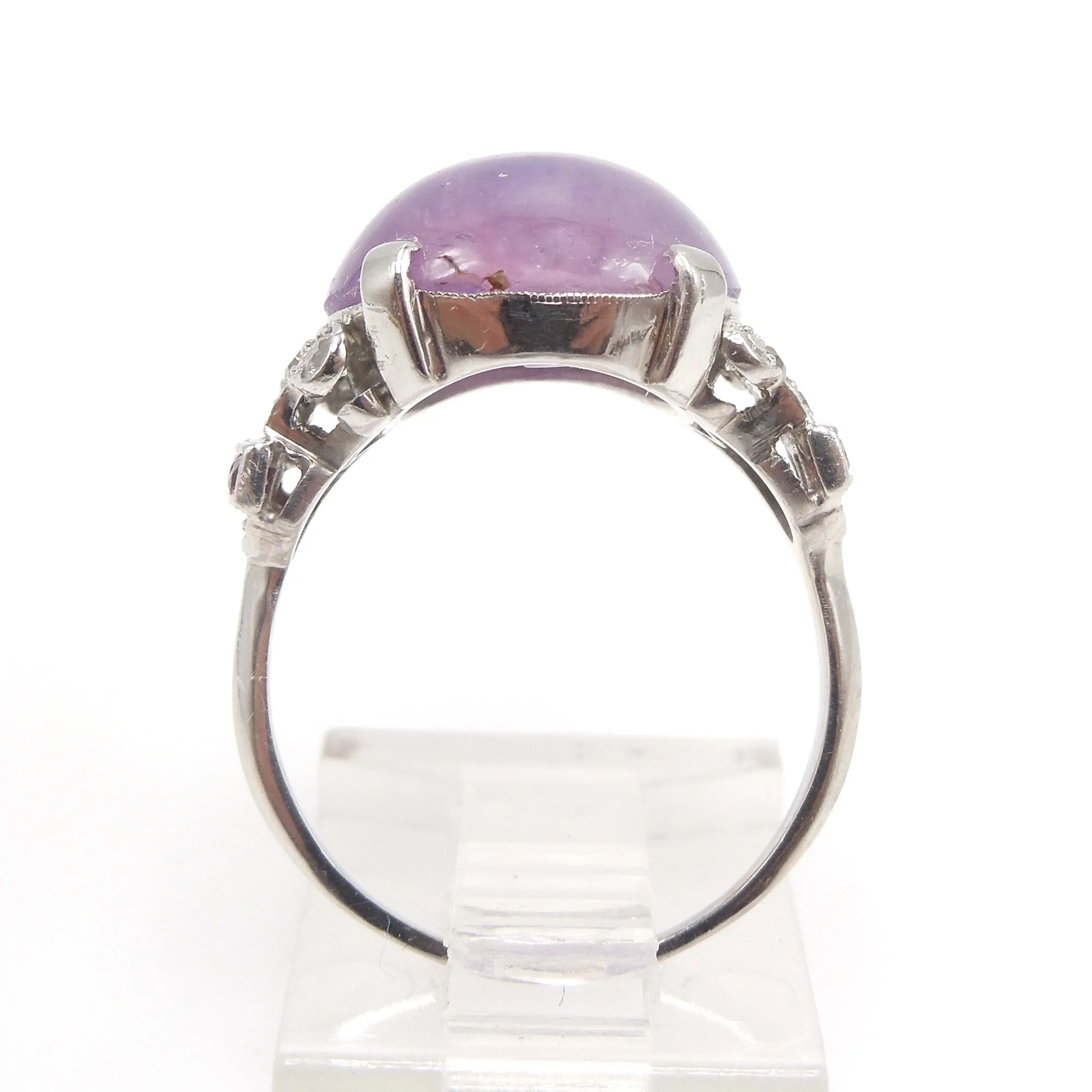 Art Deco Pink Star Sapphire, Ruby, and Diamond Ring