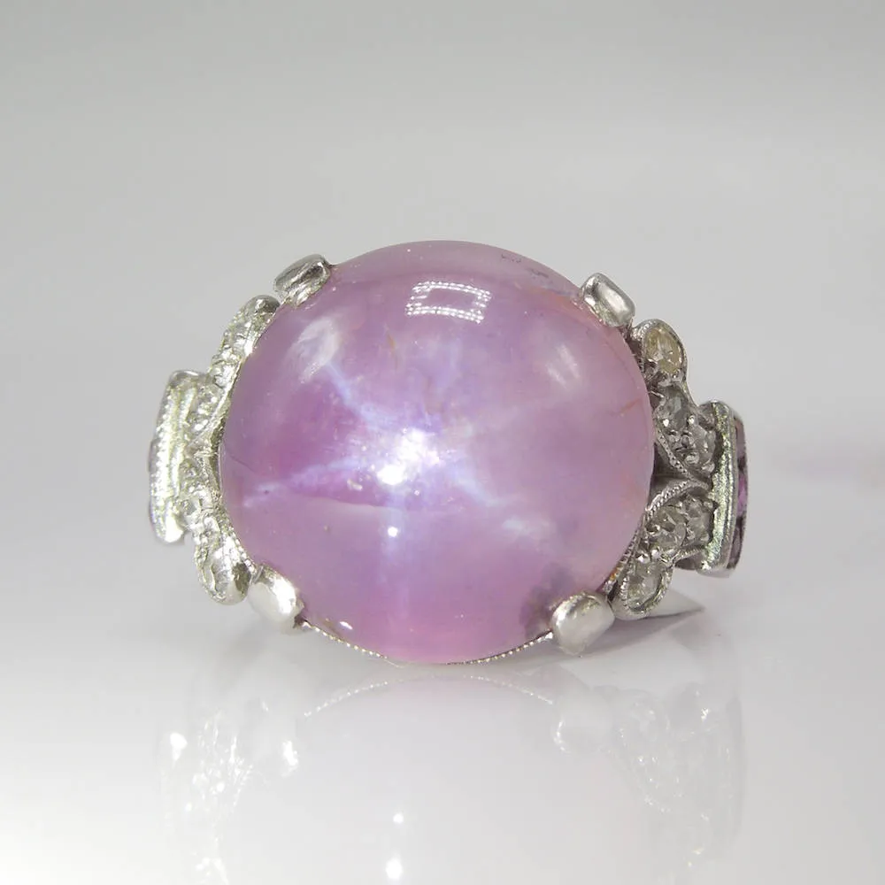 Art Deco Pink Star Sapphire, Ruby, and Diamond Ring