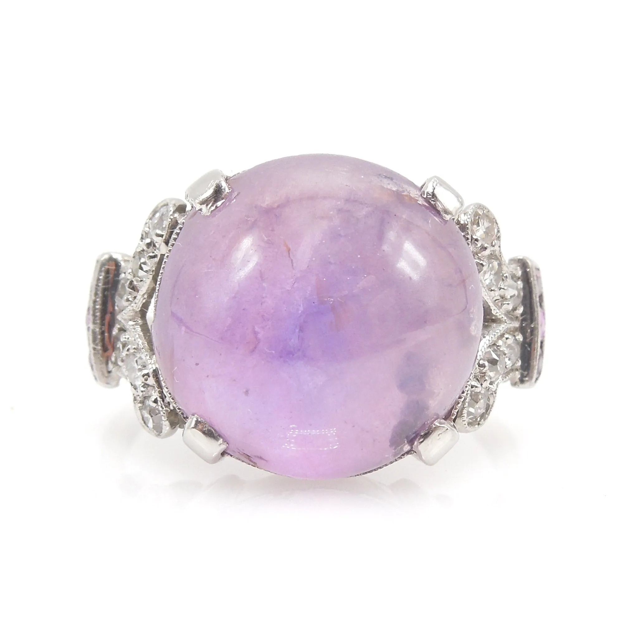 Art Deco Pink Star Sapphire, Ruby, and Diamond Ring