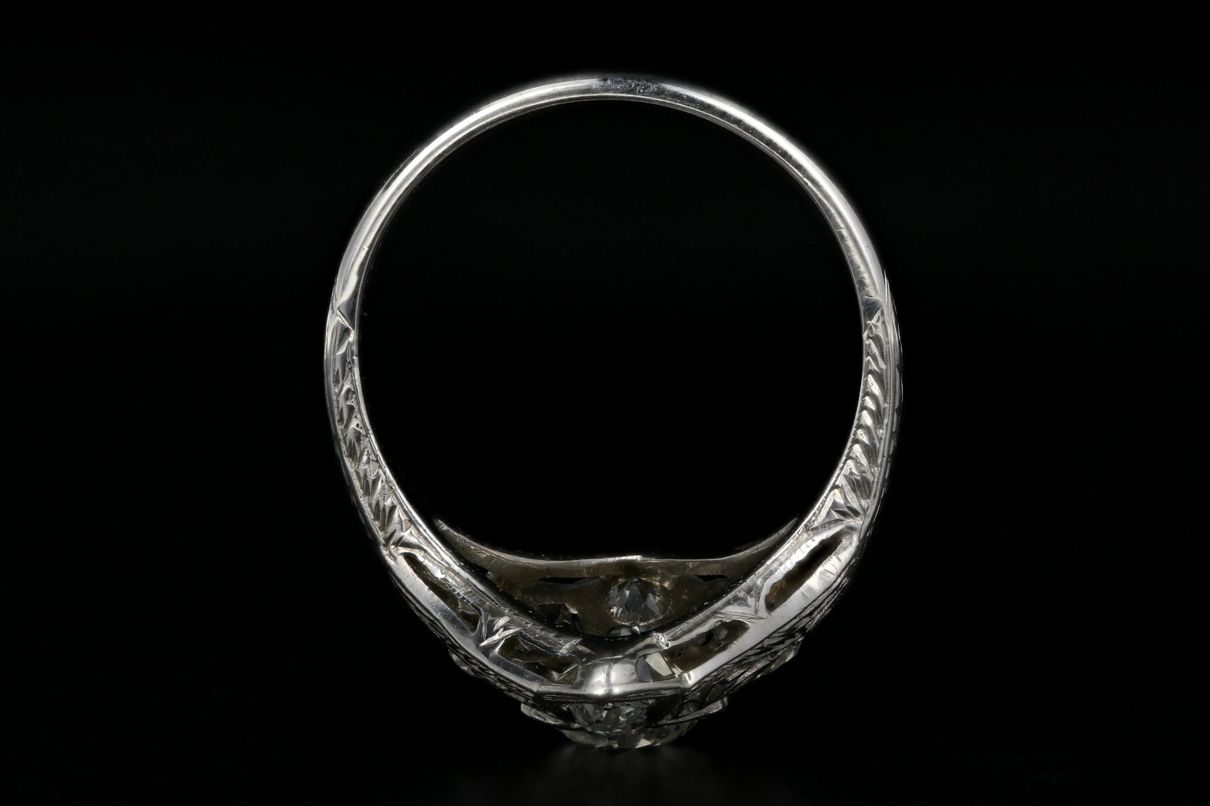 Art Deco Platinum 1.01 Carat Old Mine Cut Diamond Shield Ring