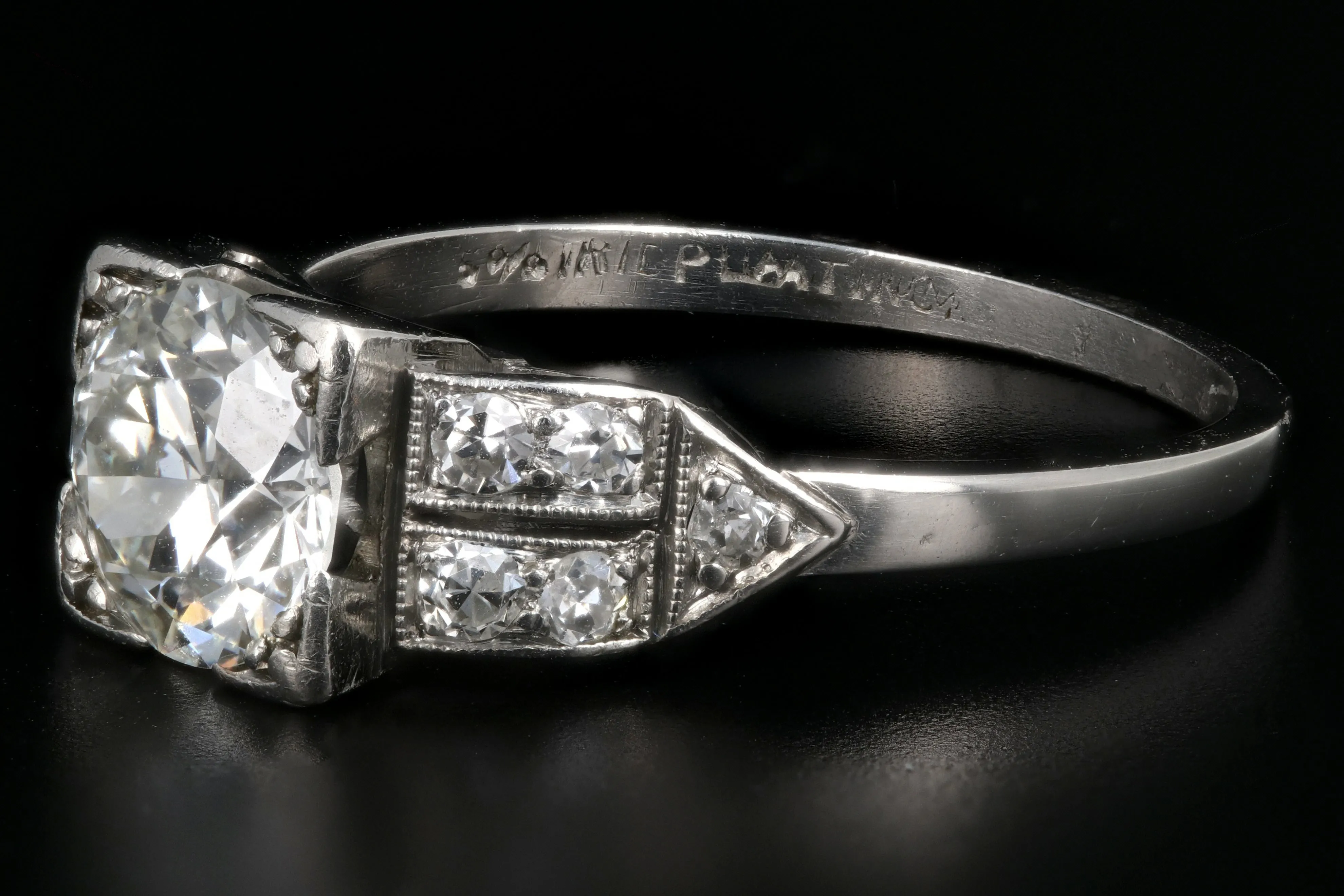 Art Deco Platinum 1.08 Carat Old European Cut Diamond Ring