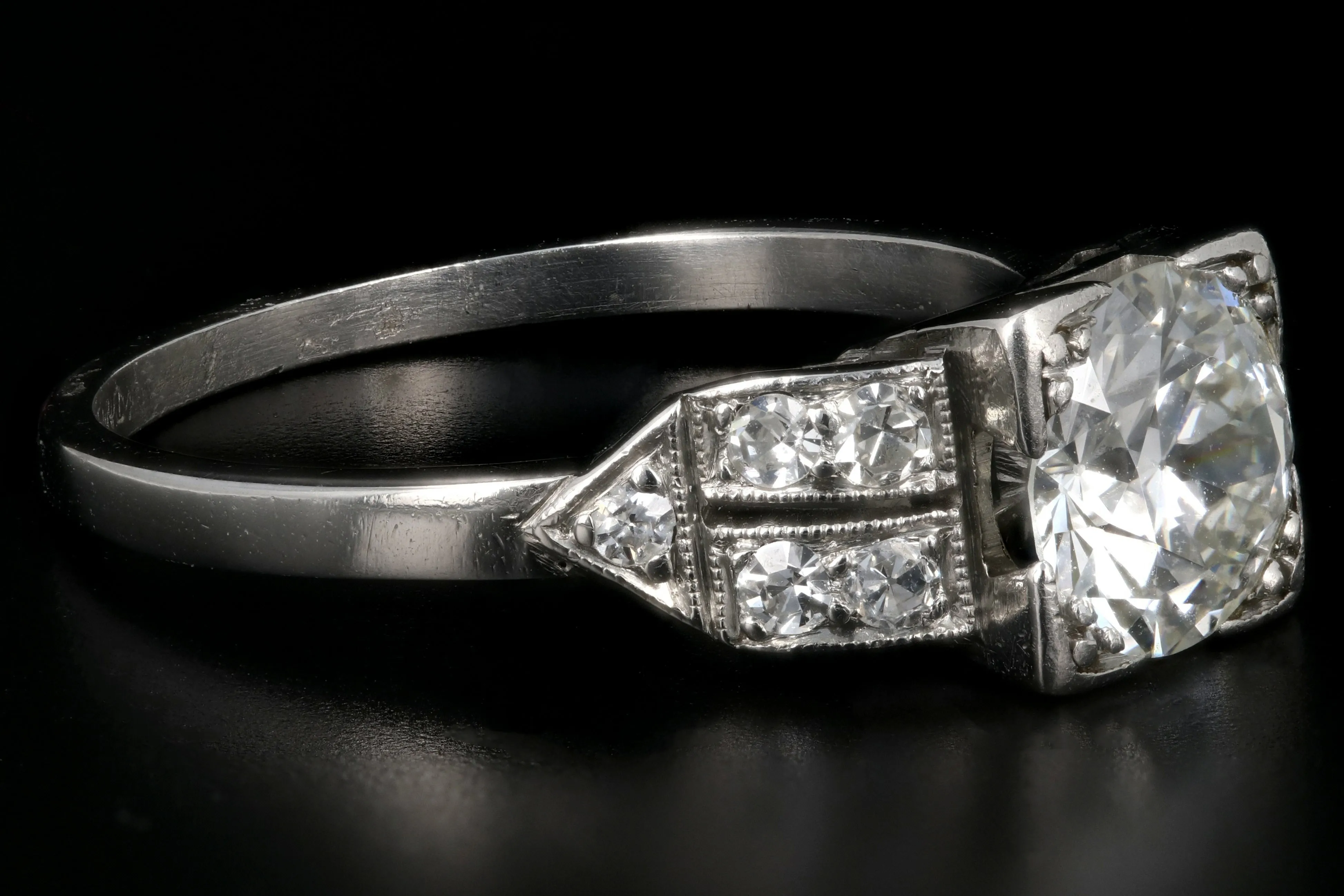 Art Deco Platinum 1.08 Carat Old European Cut Diamond Ring
