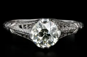 Art Deco Platinum 1.18 Carat Old European Cut Diamond Ring