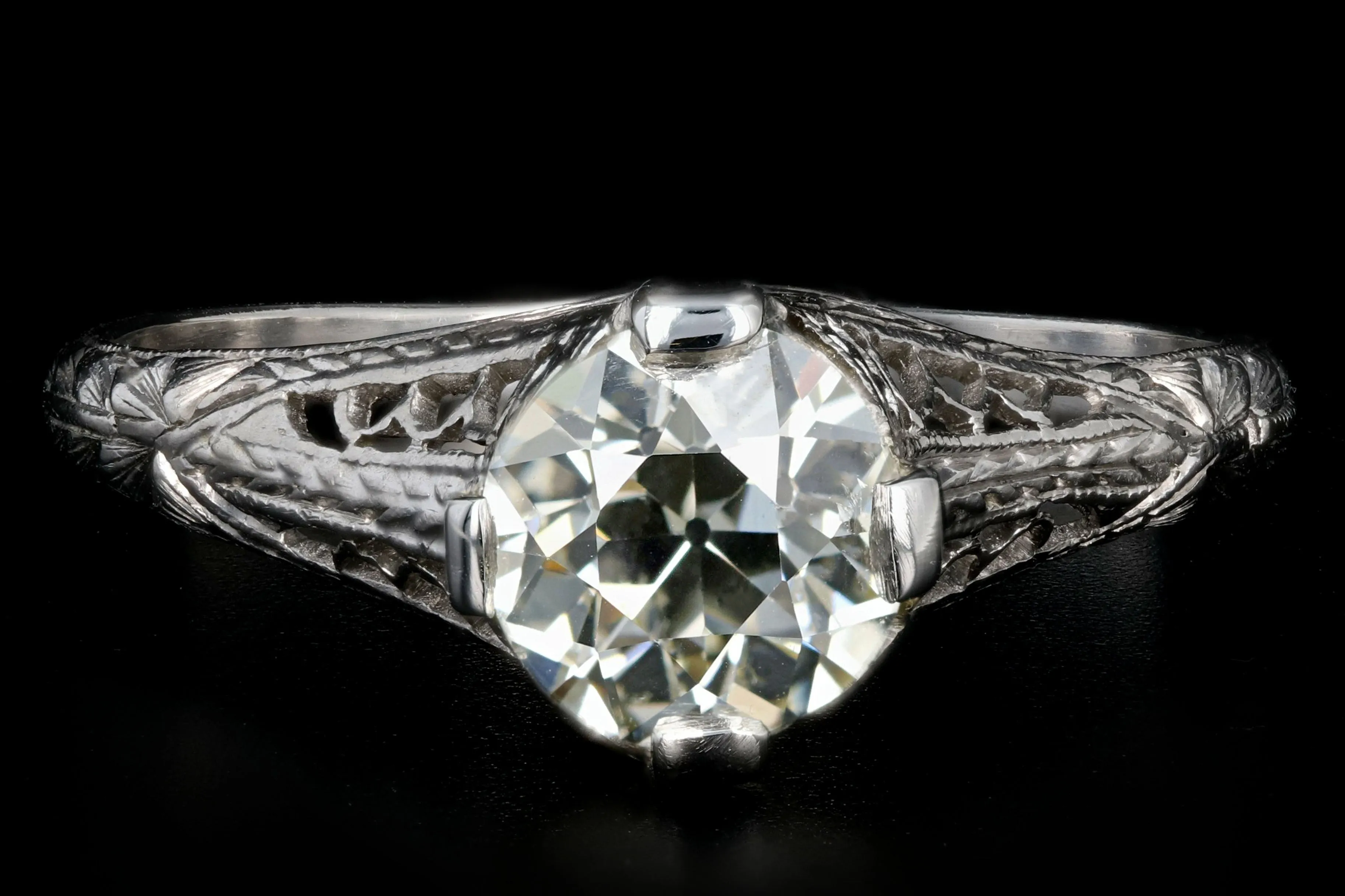 Art Deco Platinum 1.18 Carat Old European Cut Diamond Ring