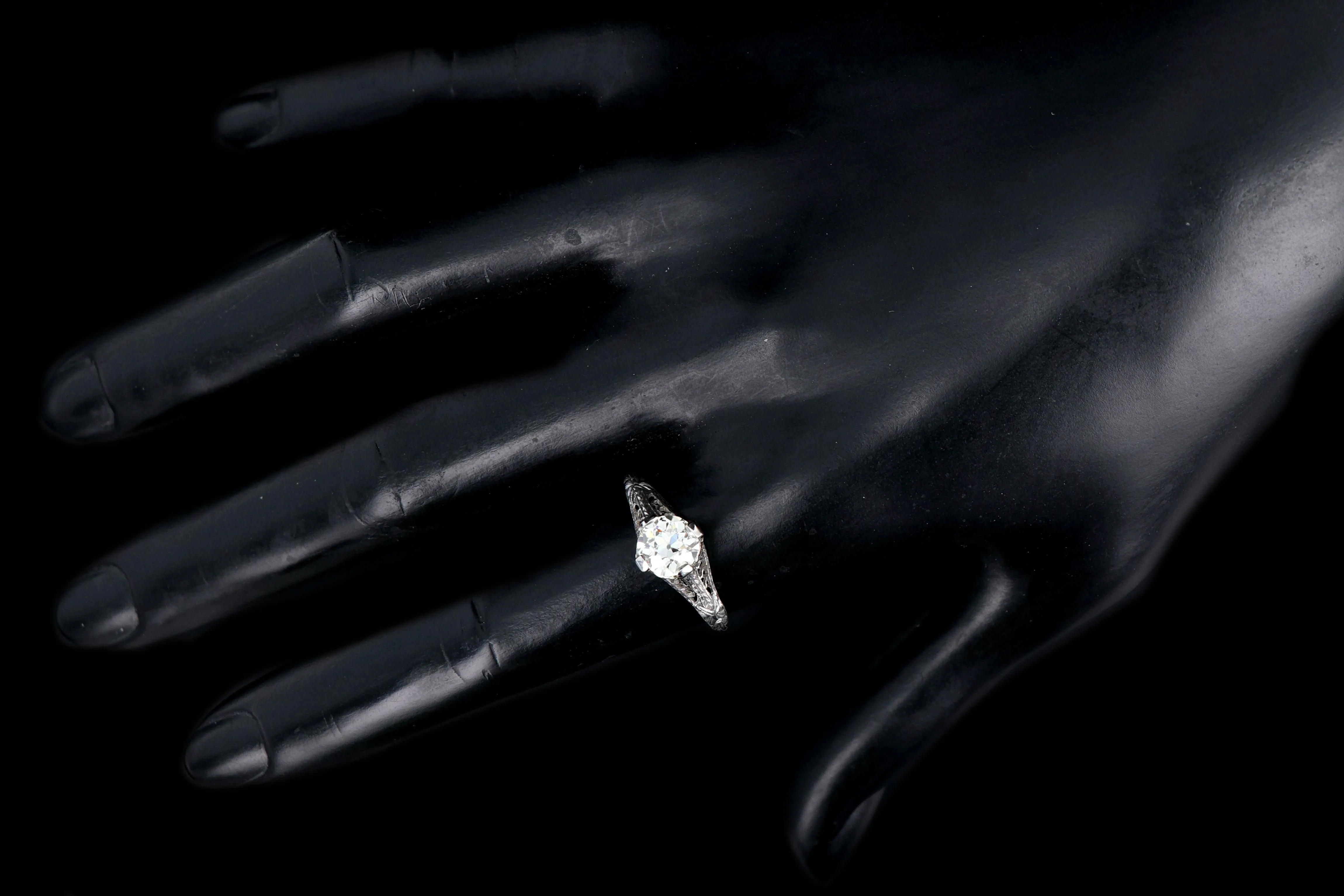 Art Deco Platinum 1.18 Carat Old European Cut Diamond Ring