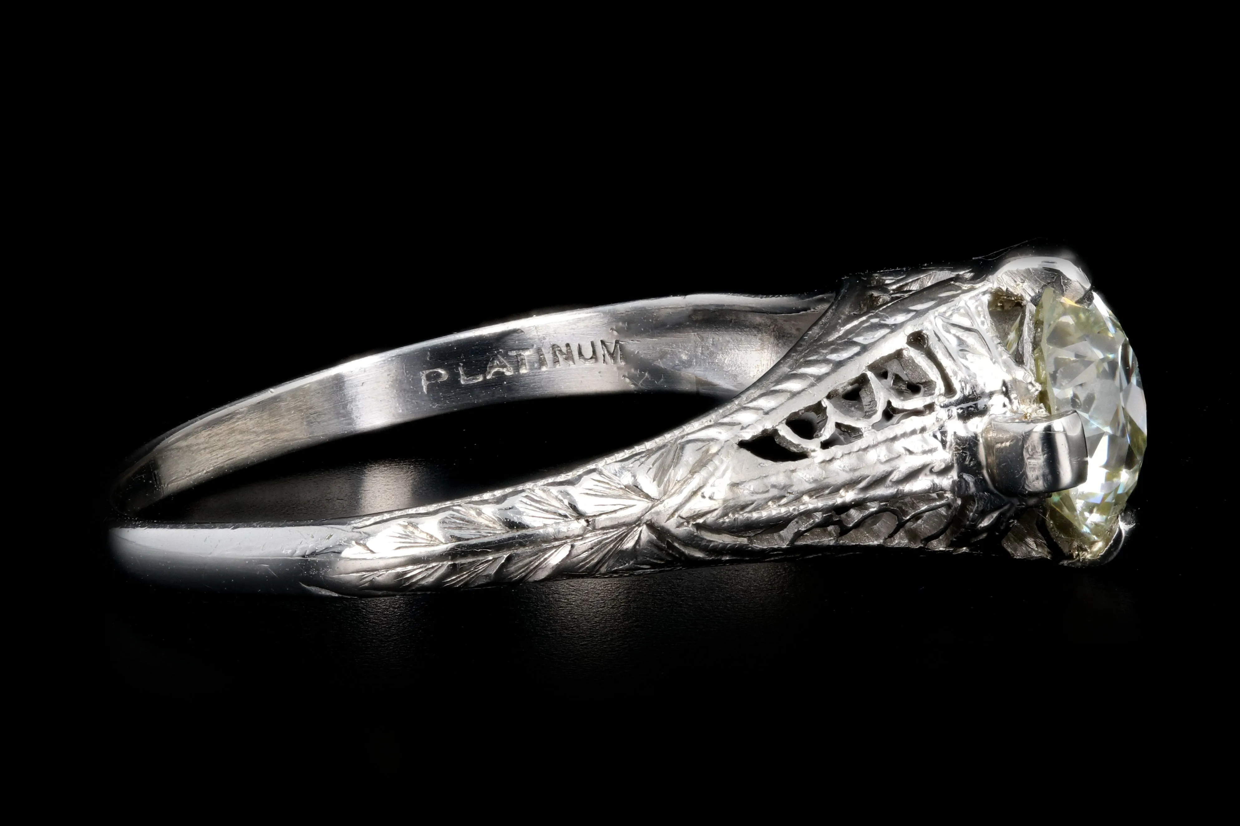 Art Deco Platinum 1.18 Carat Old European Cut Diamond Ring