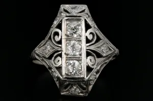 Art Deco Platinum 1/2 Carat 3 Stone Diamond Ring c.1920's