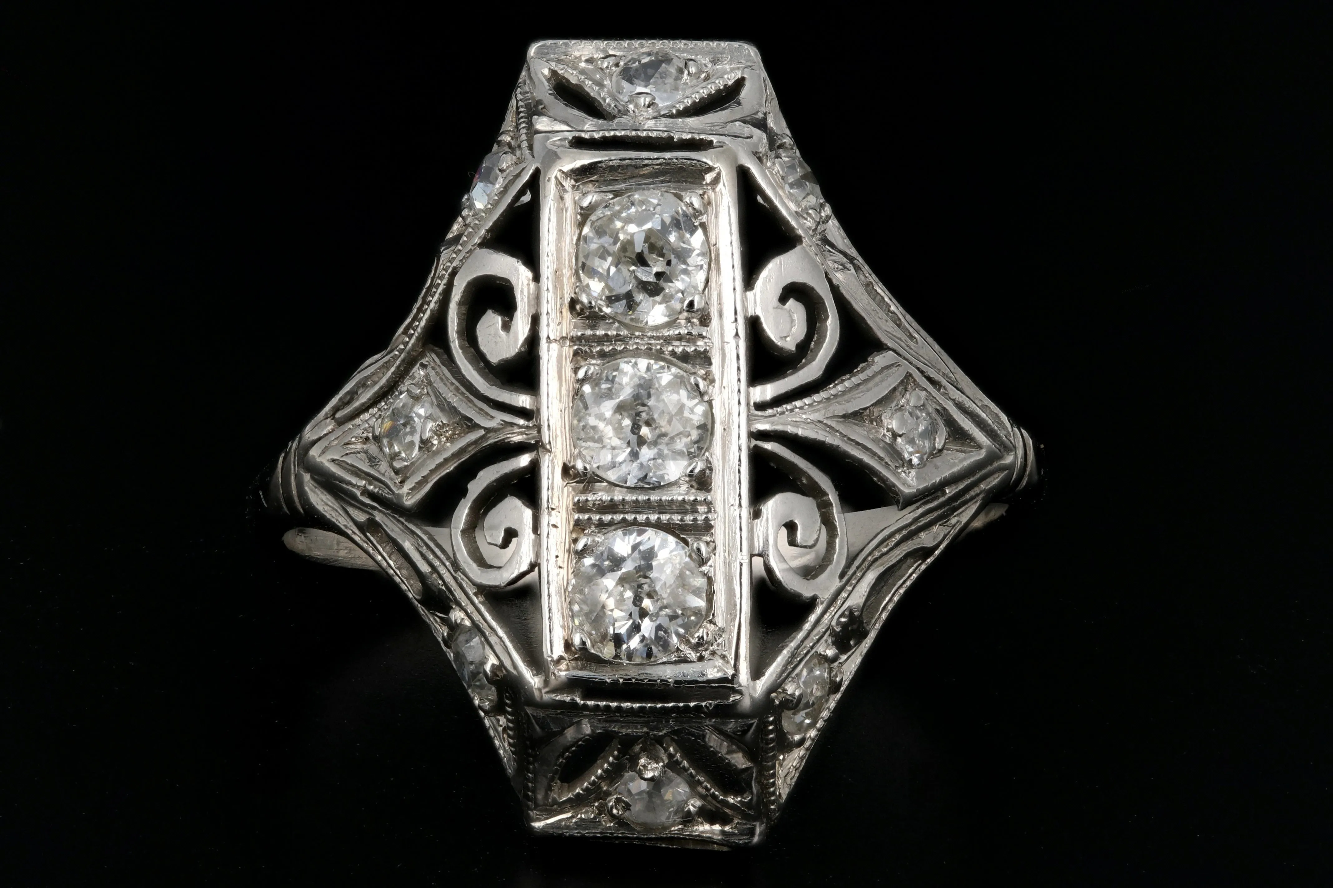 Art Deco Platinum 1/2 Carat 3 Stone Diamond Ring c.1920's