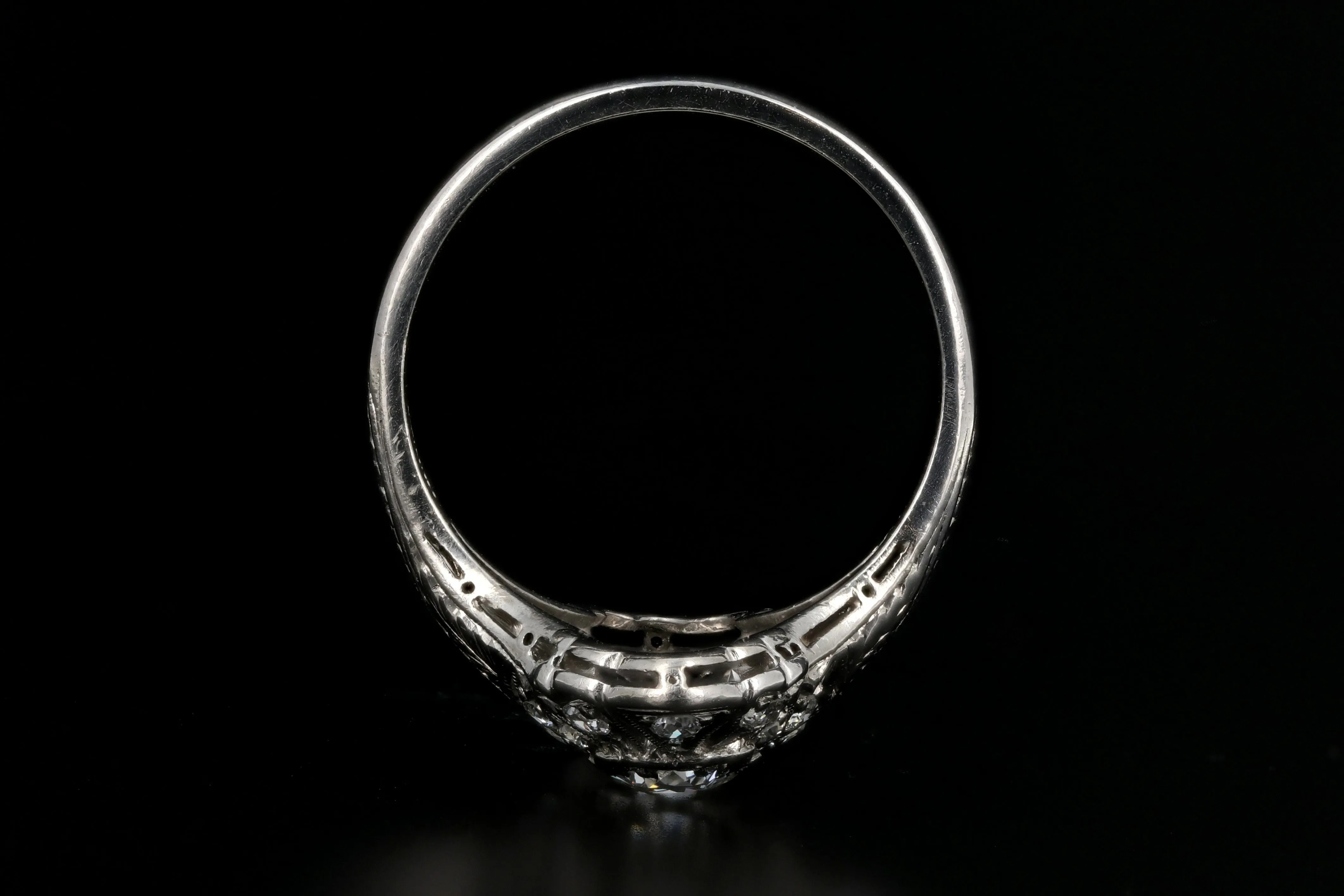 Art Deco Platinum 1.22 Carat Diamond Weight Total Shield Ring