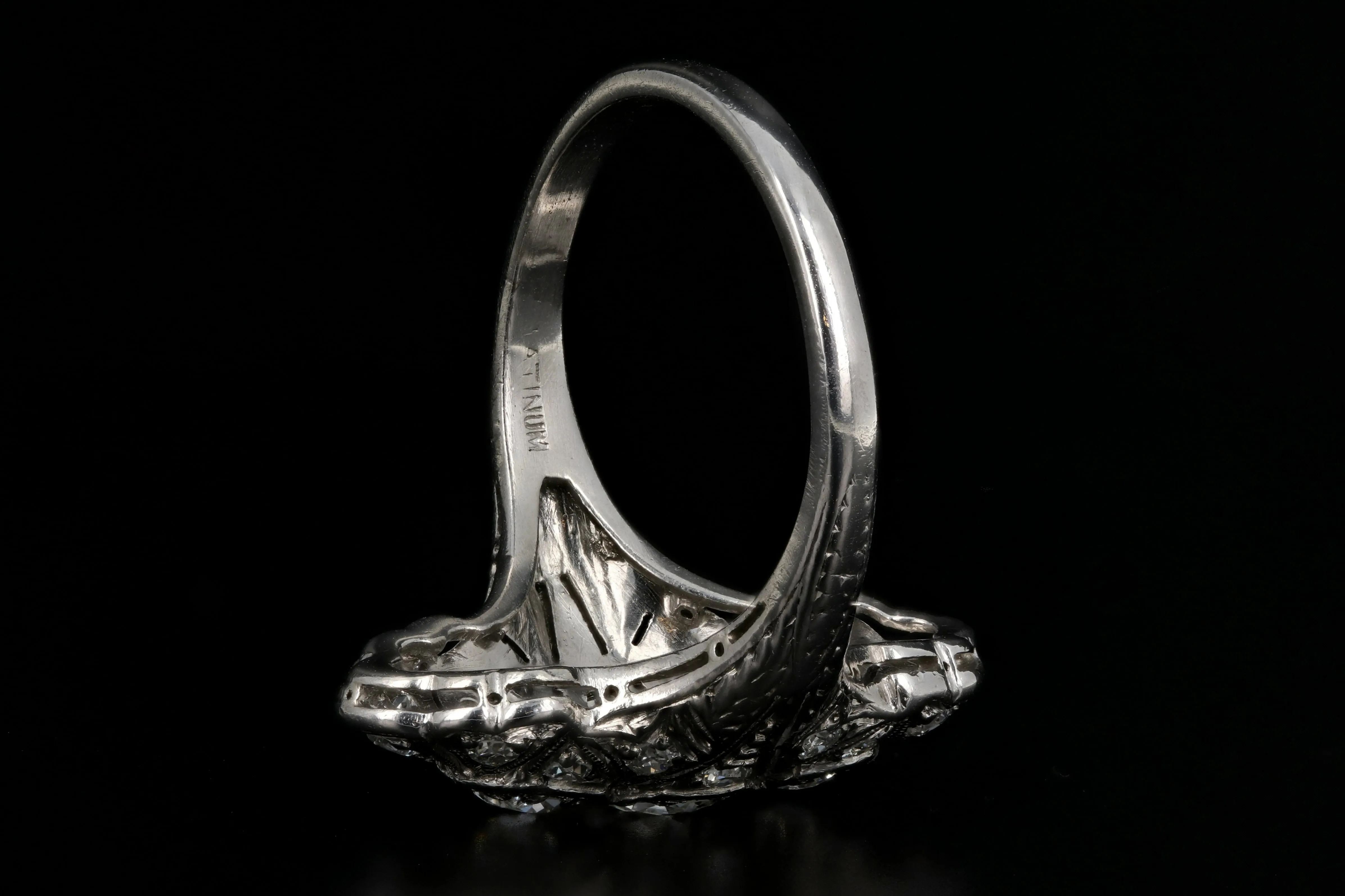 Art Deco Platinum 1.22 Carat Diamond Weight Total Shield Ring