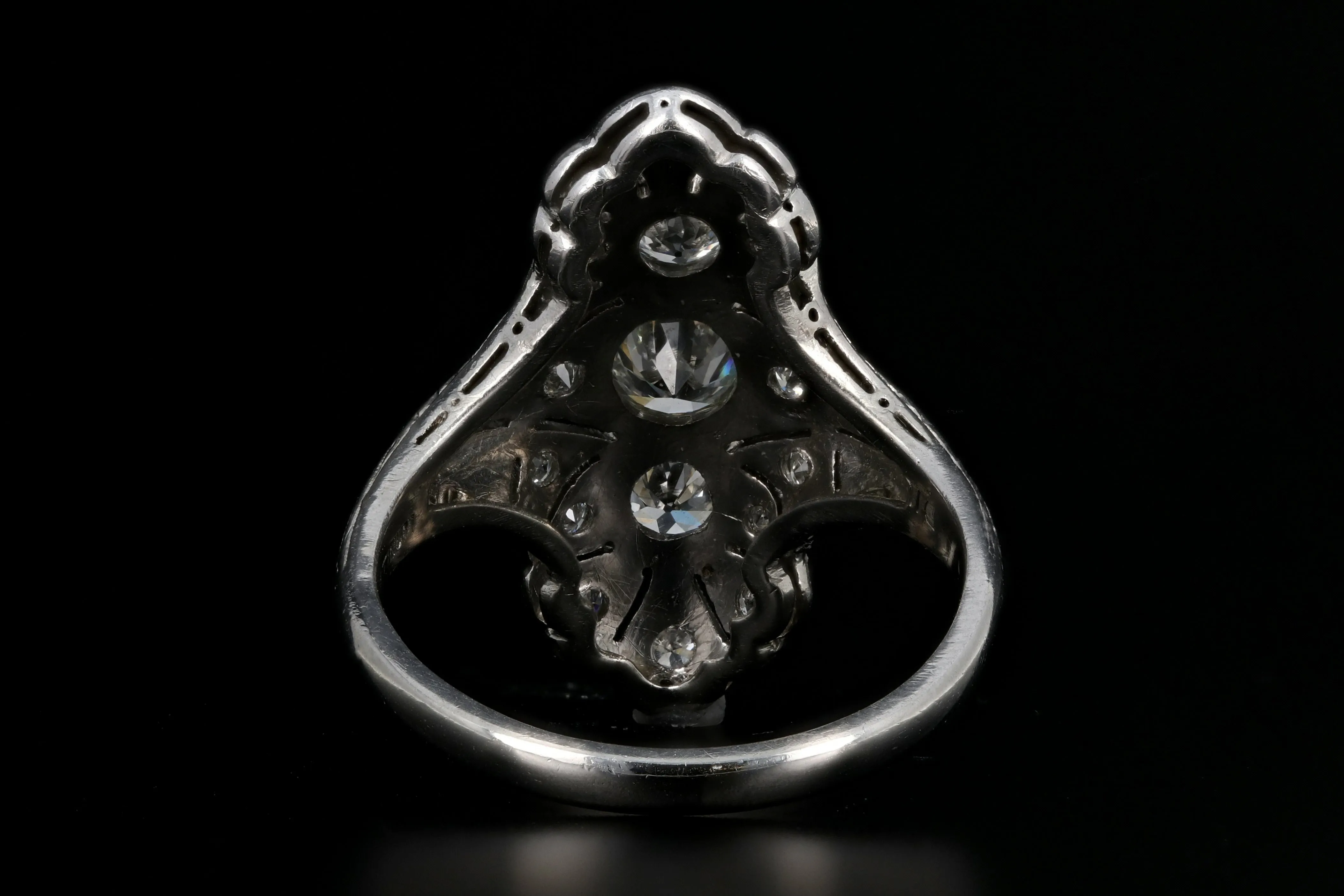 Art Deco Platinum 1.22 Carat Diamond Weight Total Shield Ring