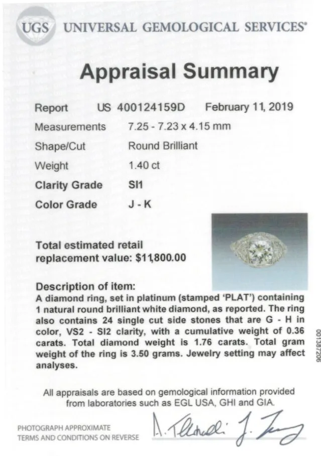 Art Deco Platinum 1.4 Carat Round Brilliant Cut Diamond Engagement Ring