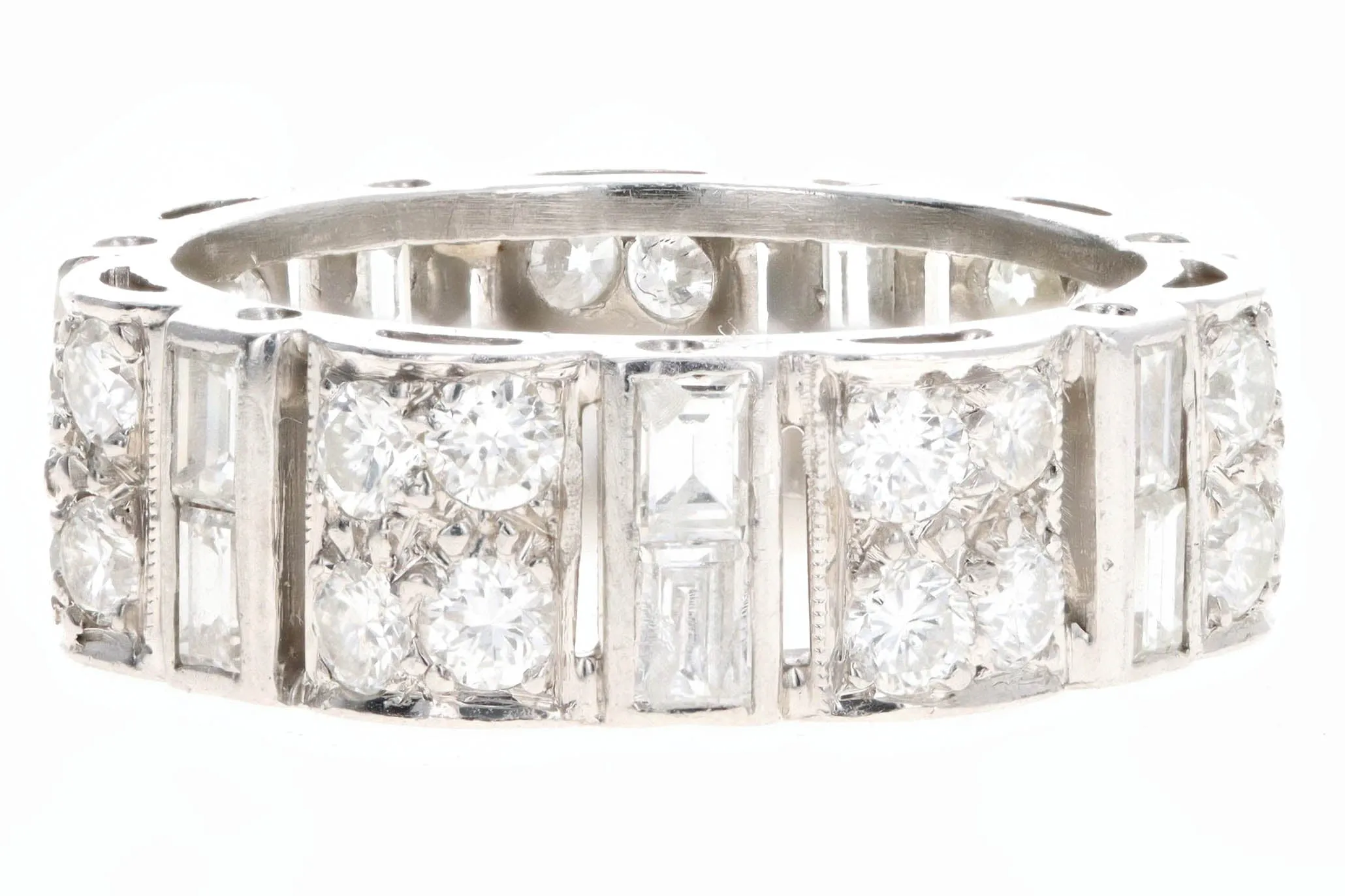 Art Deco Platinum 2 Carat Total Weight Diamond Baguette Wide Band