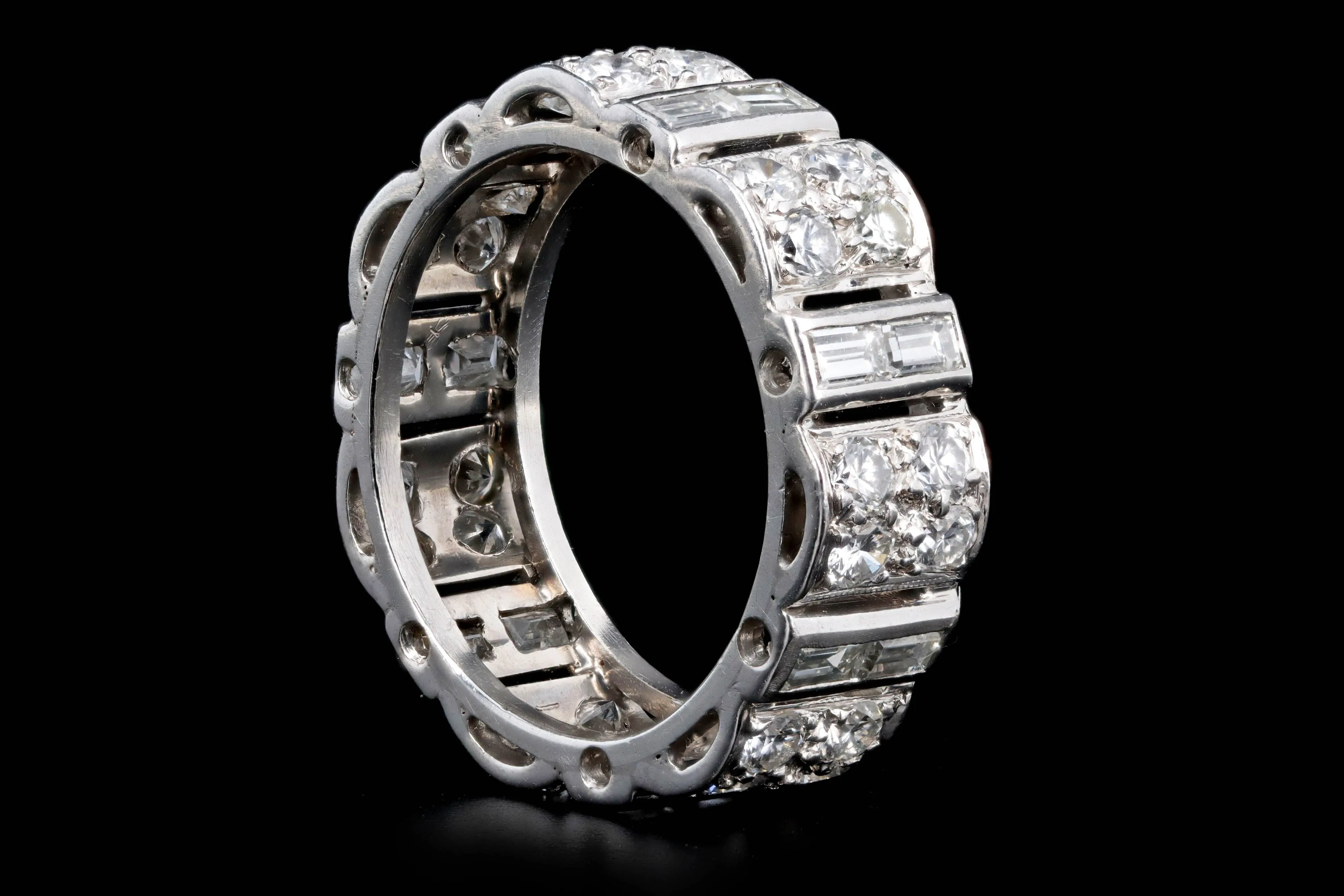 Art Deco Platinum 2 Carat Total Weight Diamond Baguette Wide Band